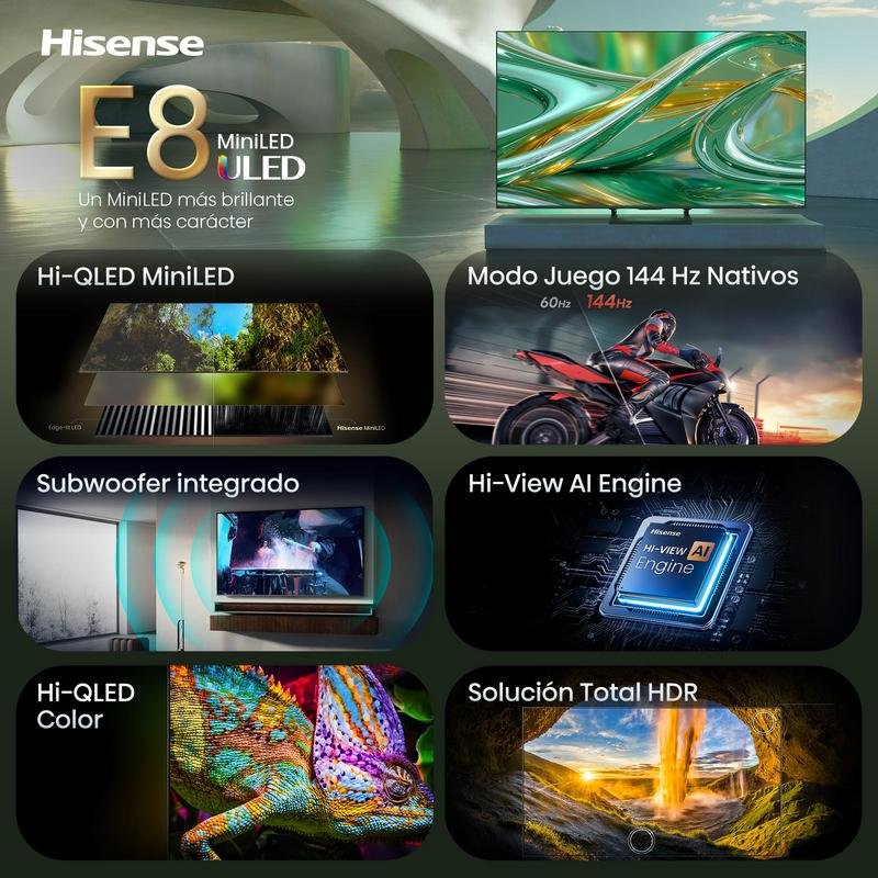 Thumbnail 3 de Hisense 65E8S: TV QLED 65" 4K MiniLED 144 Hz con HomeOS, HDR10+ y sonido Devialet