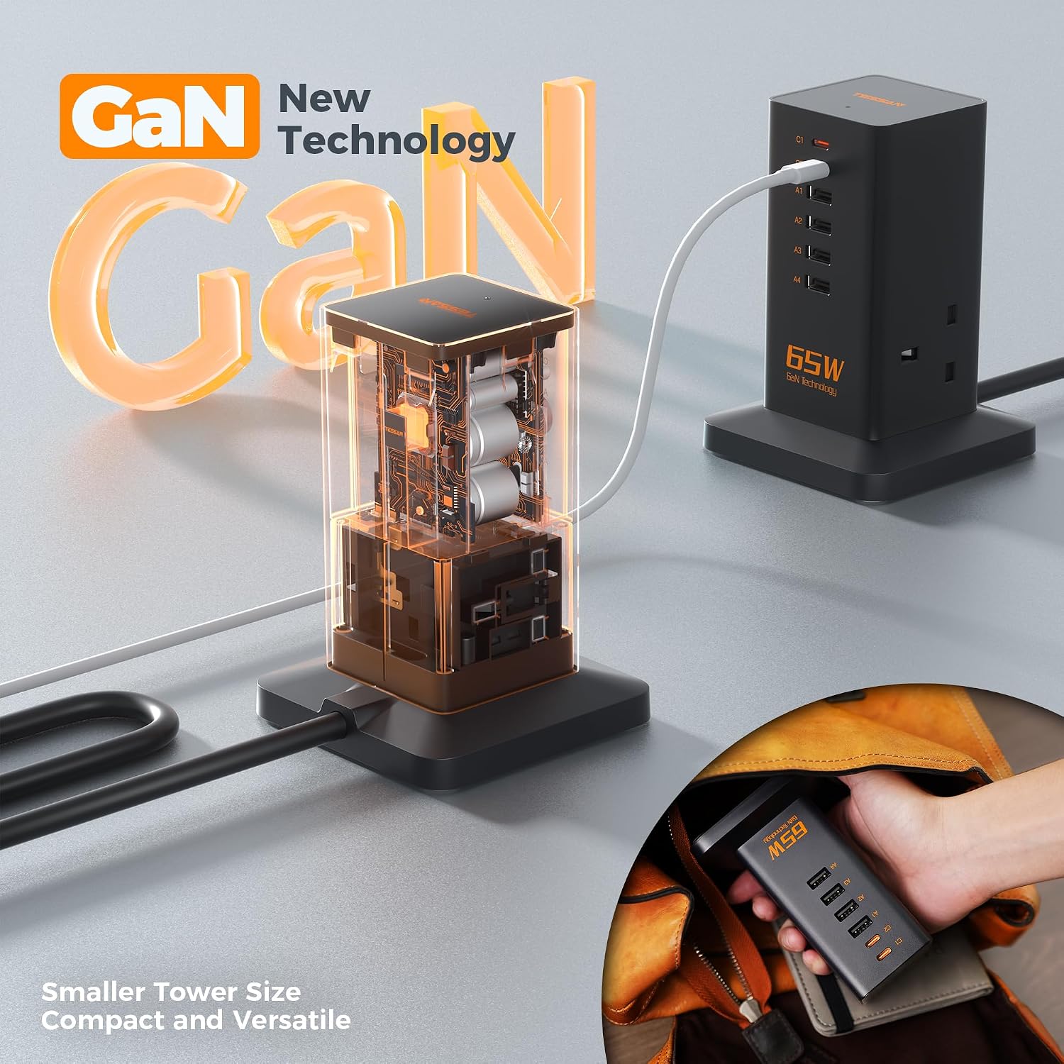 Thumbnail 4 de TESSAN 65W GaN 6-Port USB charger hub