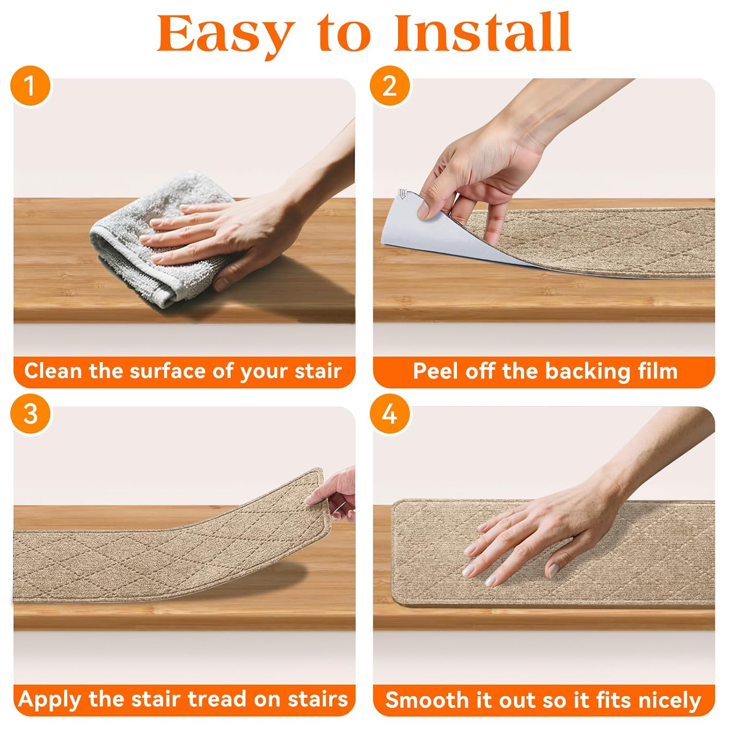 Thumbnail 5 de DailyCuddles 8 x 30 in. Stair Treads, 15-Pack, Khaki, Self-Adhesive