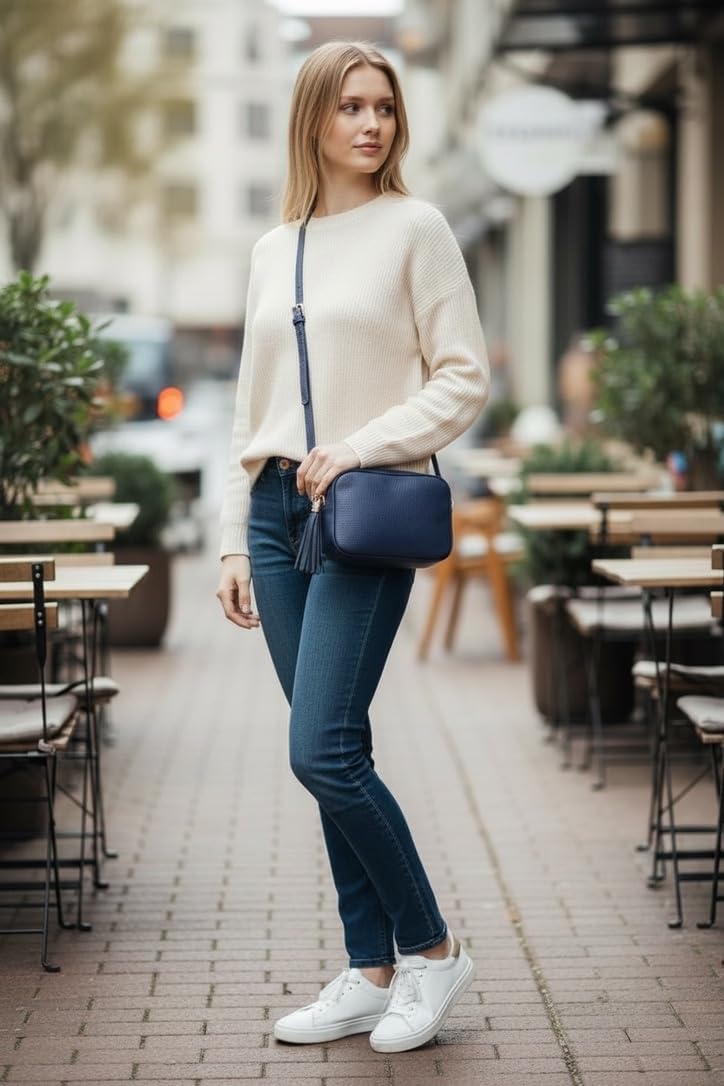 Detalle de SH Leder Chiara G209 : Sac à bandoulière en cuir véritable, taille moyenne (21 × 15 cm)