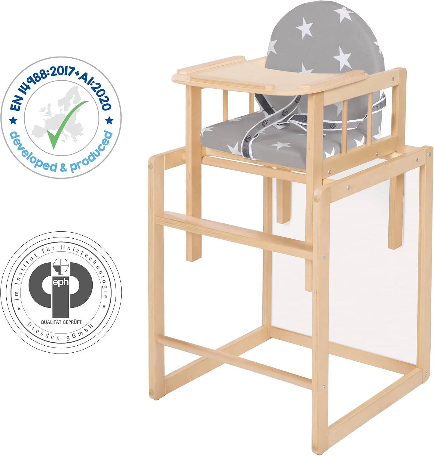 Thumbnail 2 de Roba Chaise Haute Little Stars en Bois – Siège Rembourré Destiny des Étoiles, Convertible Table et Chaise – Naturel