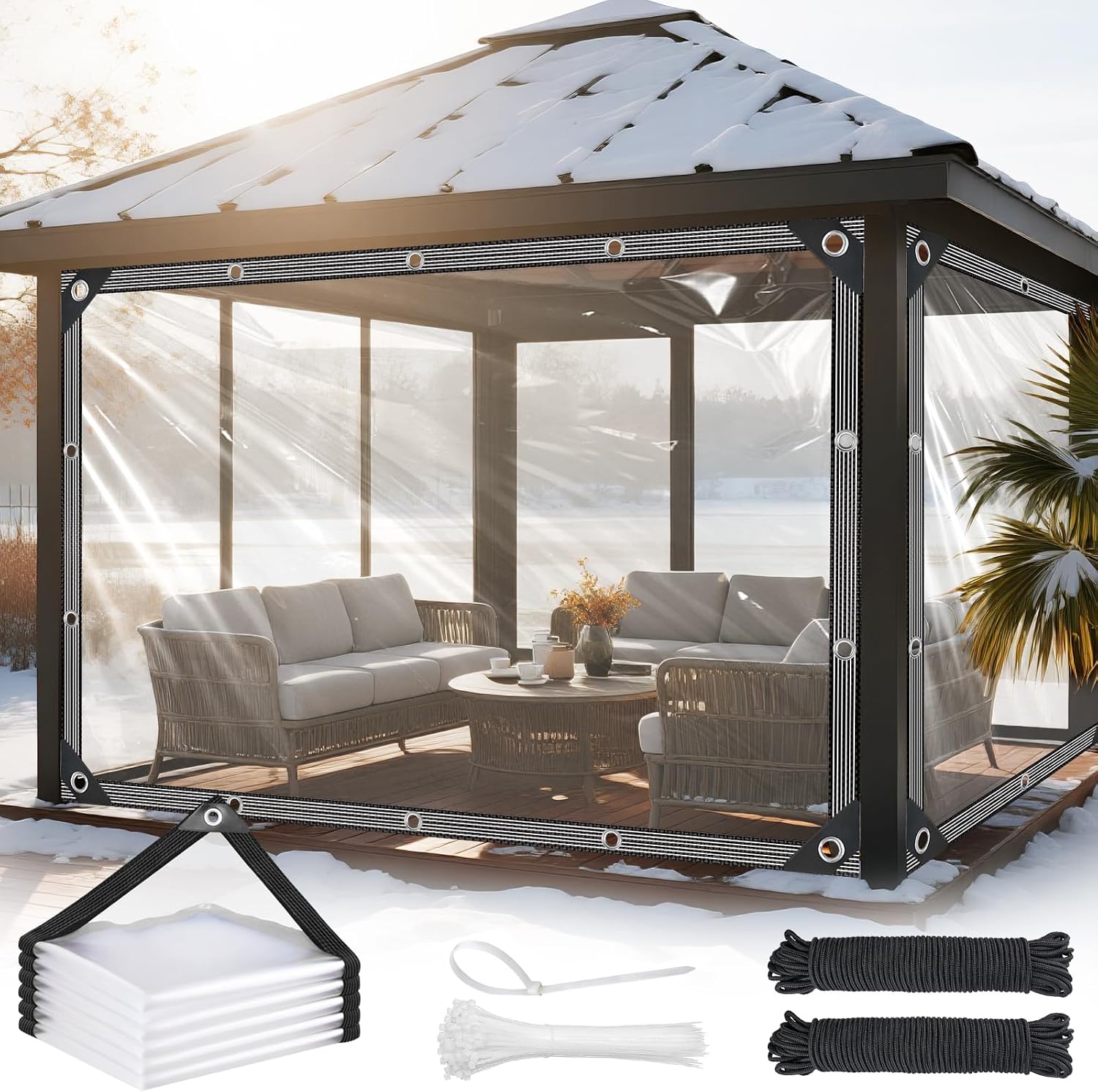 Clear Tarps Heavy Duty Waterproof 8x8ft Clear Tarp (14Mil) with Grommets and Reinforced Edges