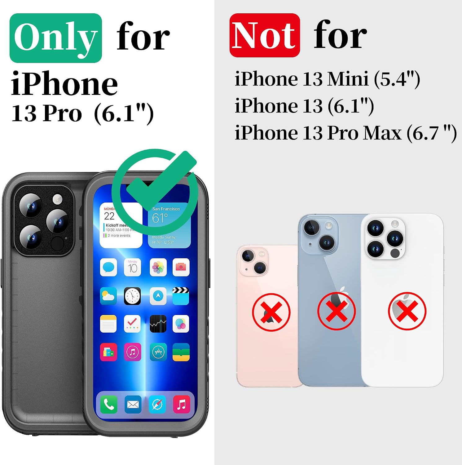 Thumbnail 1 de Cozycase TOP Full Waterproof 360 Military Case for iPhone 13 Pro (Black)