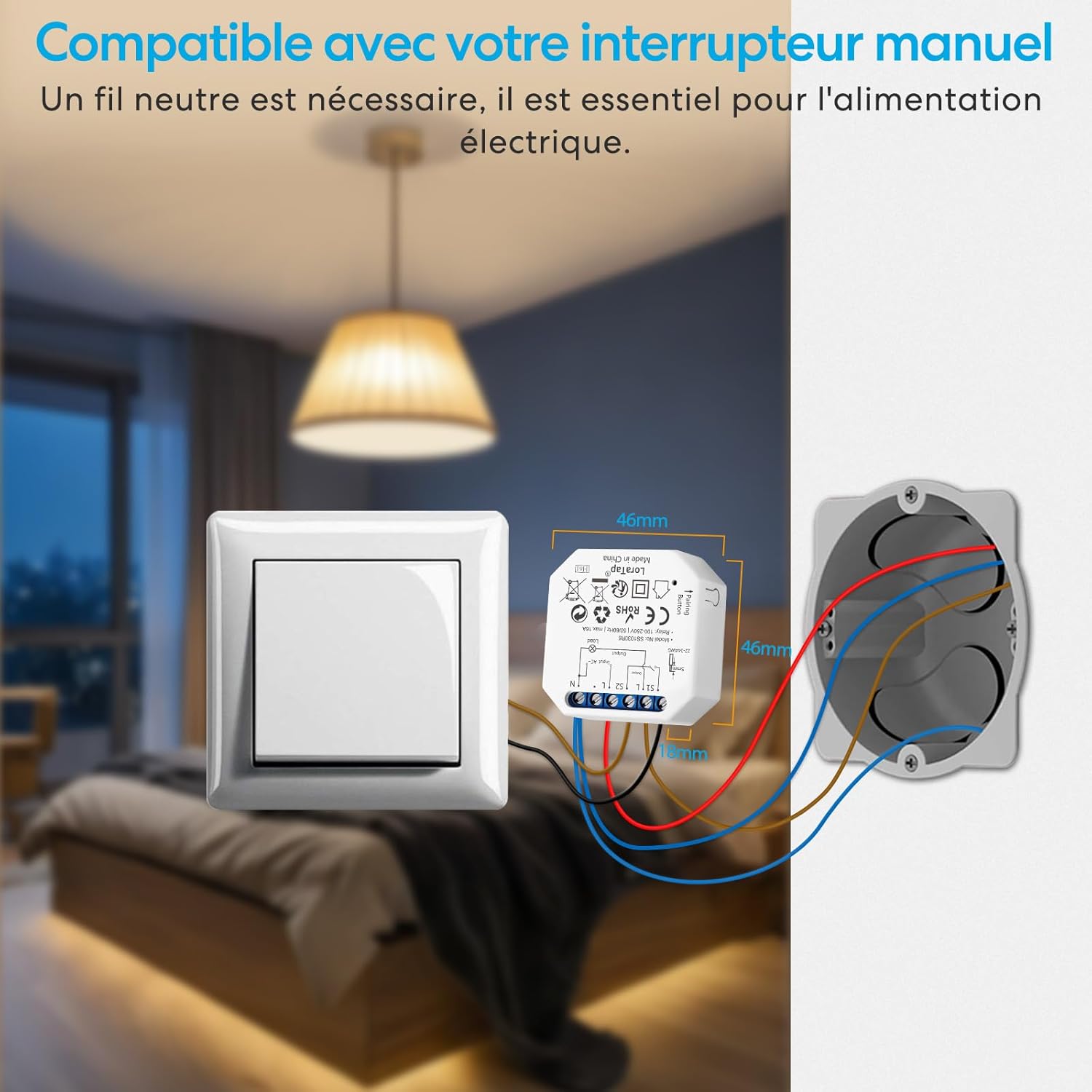 Detalle 2 de LoraTap Kit Interrupteur Sans Fil 2500W đ