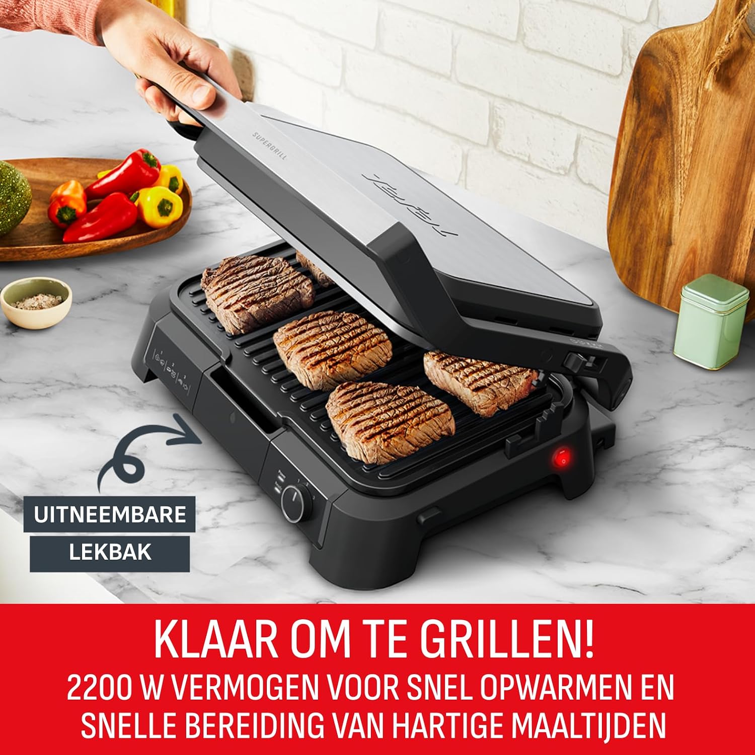 Detalle de Tefal SuperGrill 3-in-1 XL GC520D contactgrill, 2000 W en ovenstand
