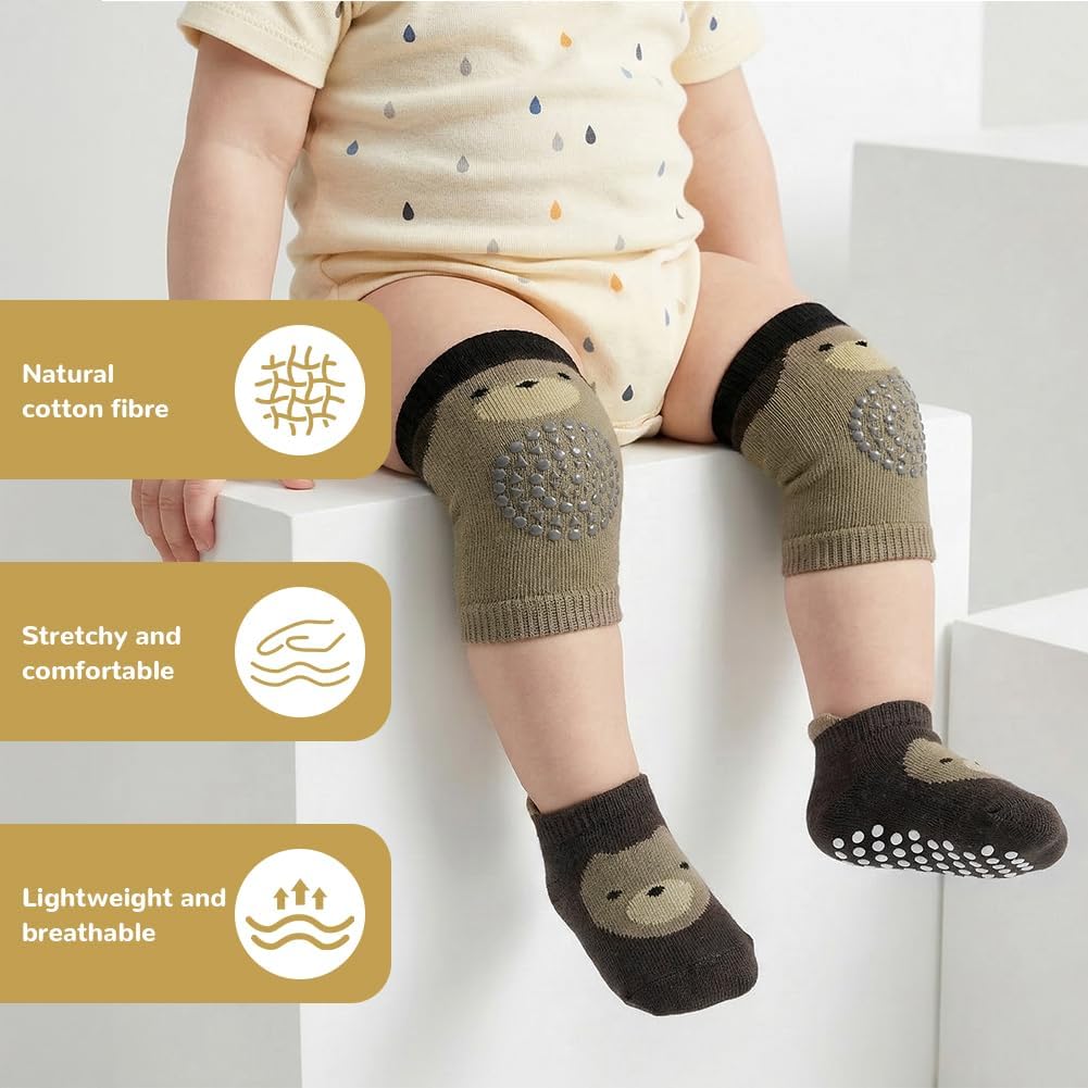 Detalle de AOOTE Baby Socks and Knee Pad Set, 3 Pairs Each with Rubber-Dot Socks