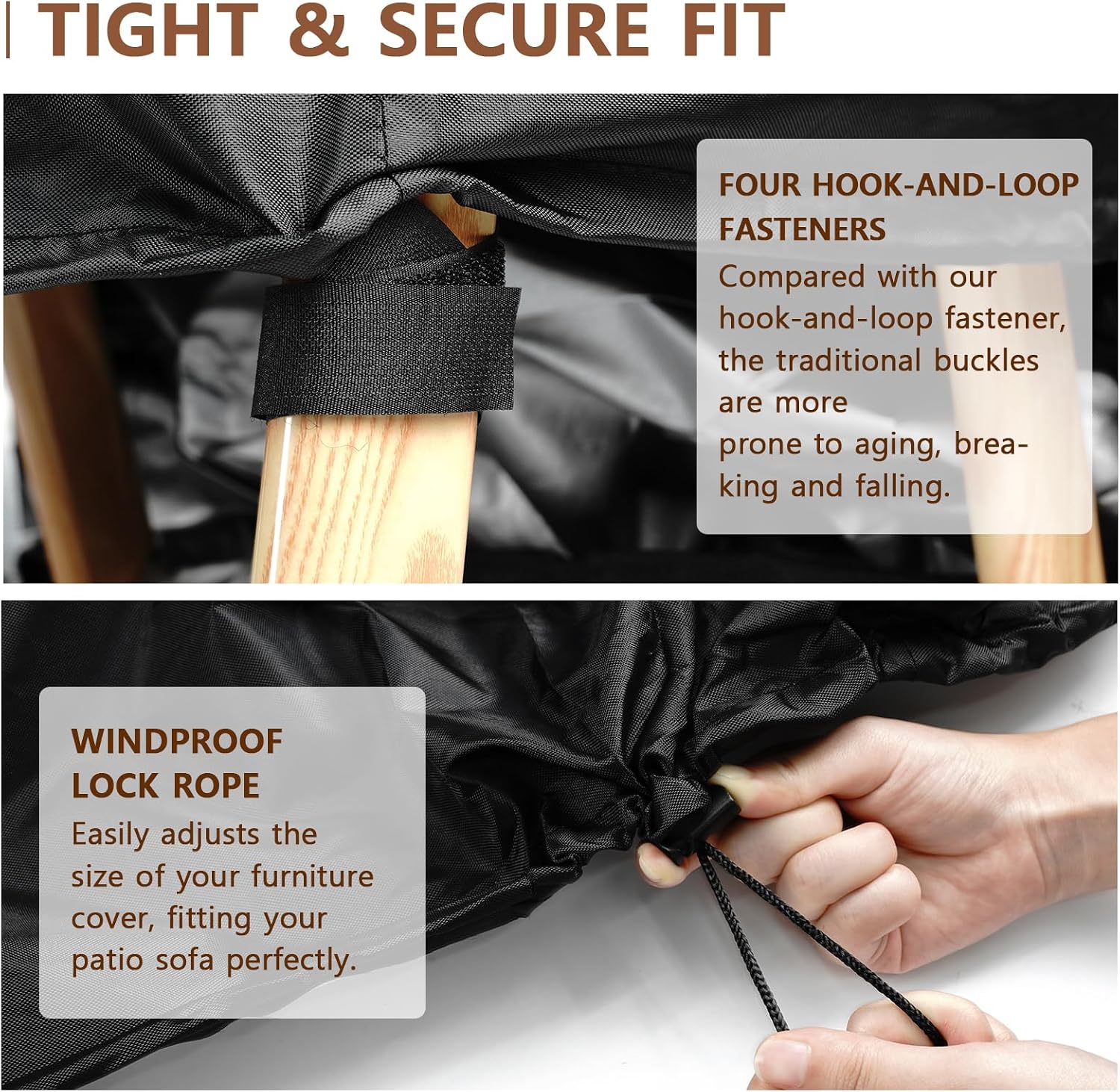 Detalle de Mokani Patio Furniture Cover, 420D Oxford, 95.2 × 63.7 × 39.3 in, Black