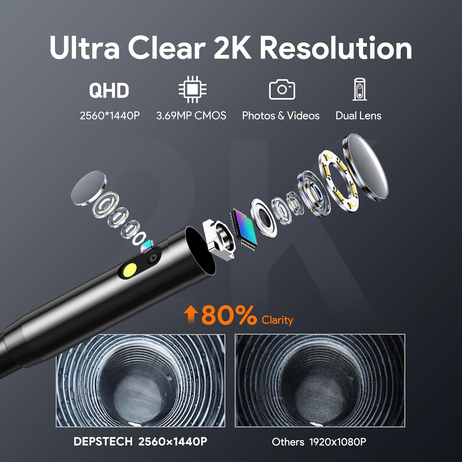 Detalle 2 de DEPSTECH NTC55 NTC55DL-16.5FT 2K Dual-Lens Endoscope Camera