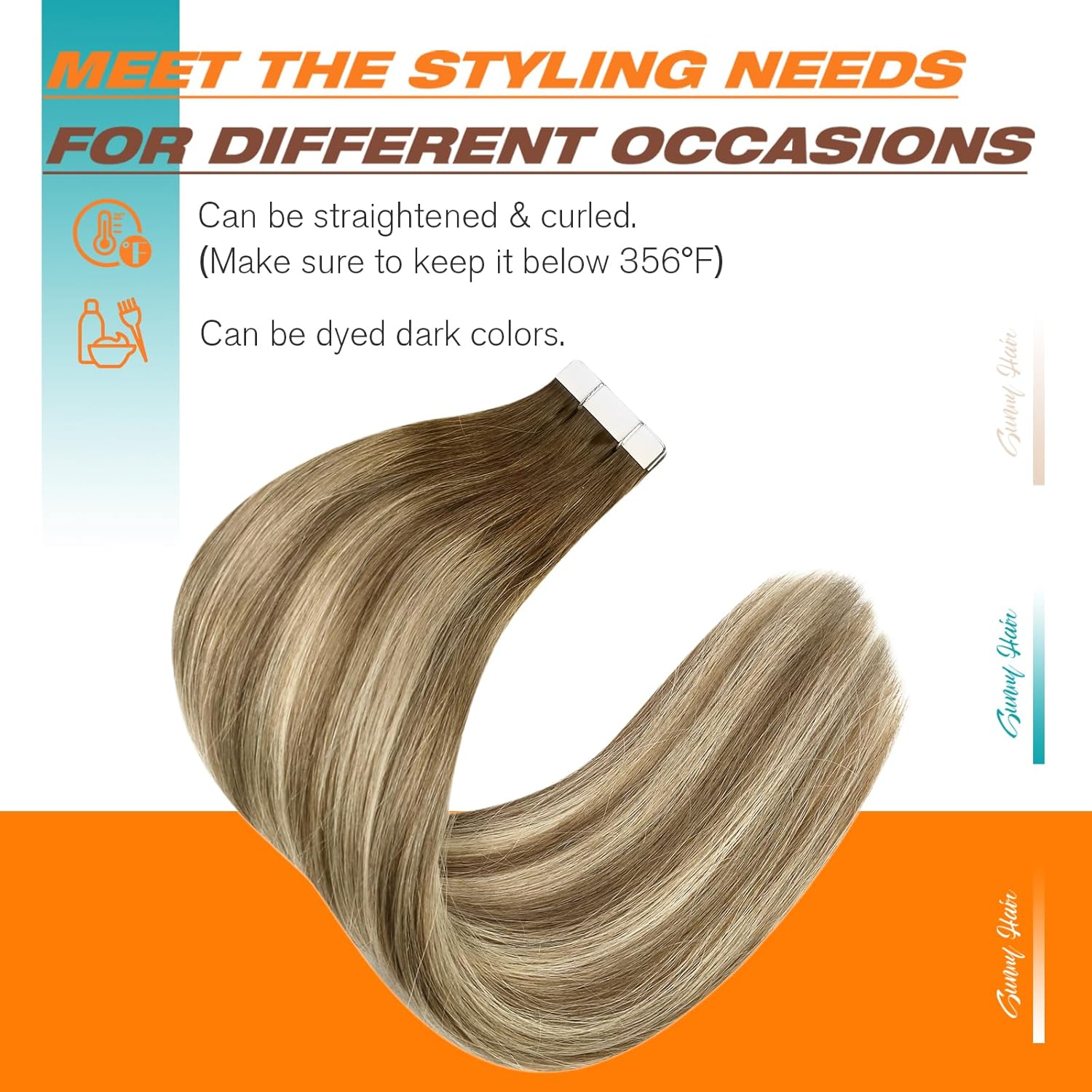 Thumbnail 3 de Sunny Hair Tape-In Hair Extensions (20 inch) — Remy Human Hair Brown Balayage Blonde, 50g, 20 Pieces