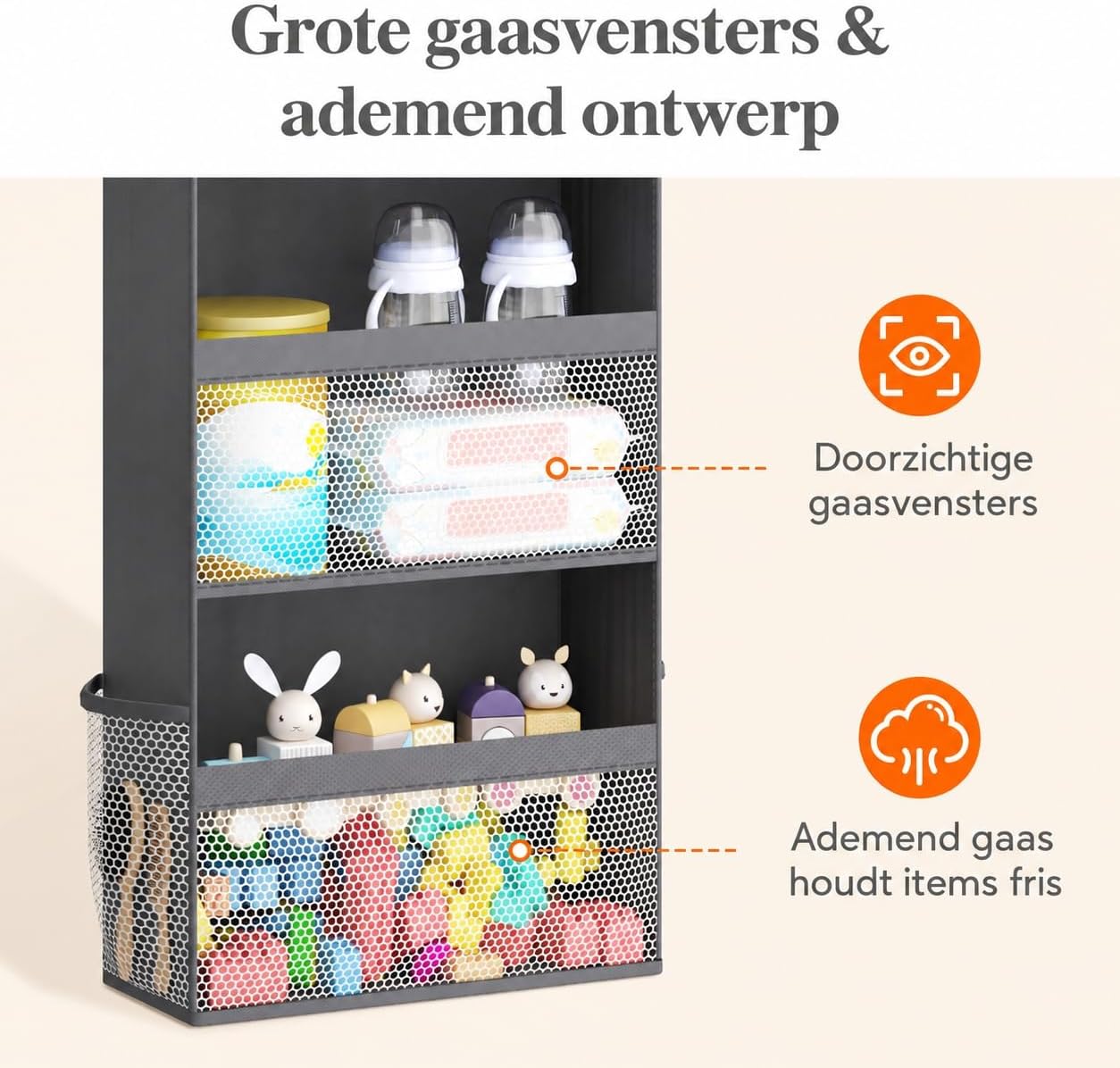 Detalle 2 de Lifewit 25122 hangende opbergorganizer met 4 vakken en 4 zijvakken, grijs