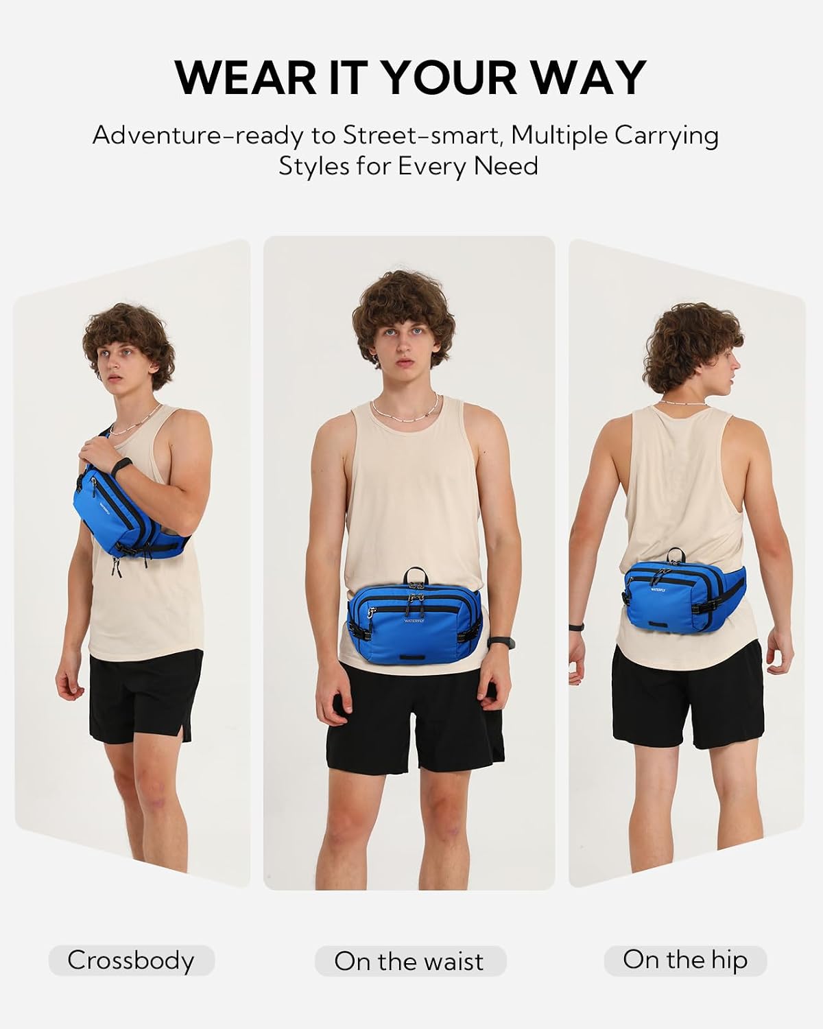 Detalle de Waterfly 3L Large Bum Bag with RFID Blocking: a practical, versatile waist pack for travel and everyday adventures