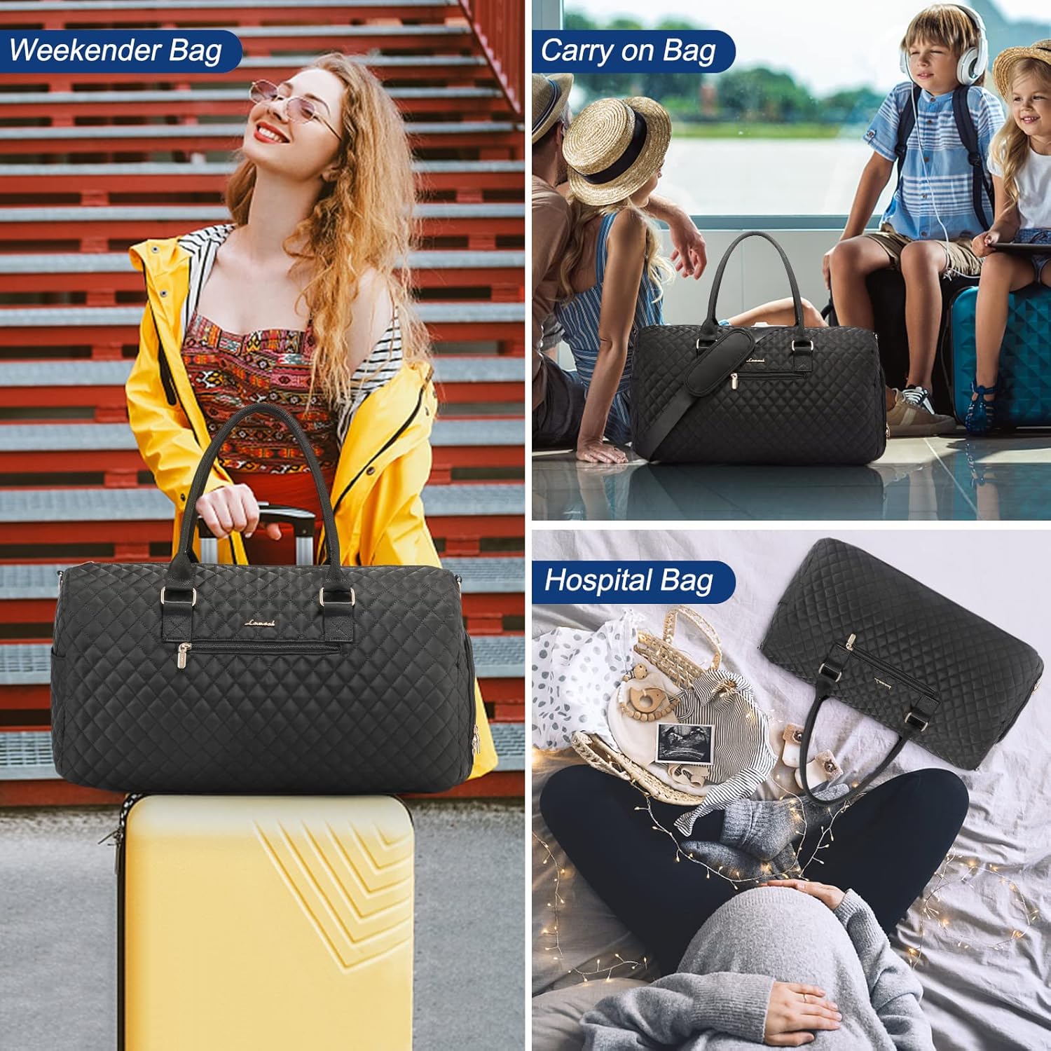Detalle 2 de LOVEVOOK Sporttasche Damen – Weekender mit Kulturtasche, Schuhfach & Nassfach, wasserdicht, handgepäcktauglich