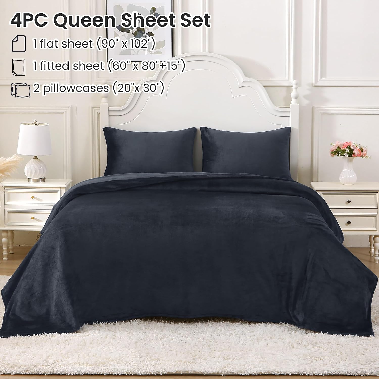 Detalle 2 de Viviland SHTDARKGREYQ Queen Fleece Sheet Set, 200 GSM, 15-Inch Pocket