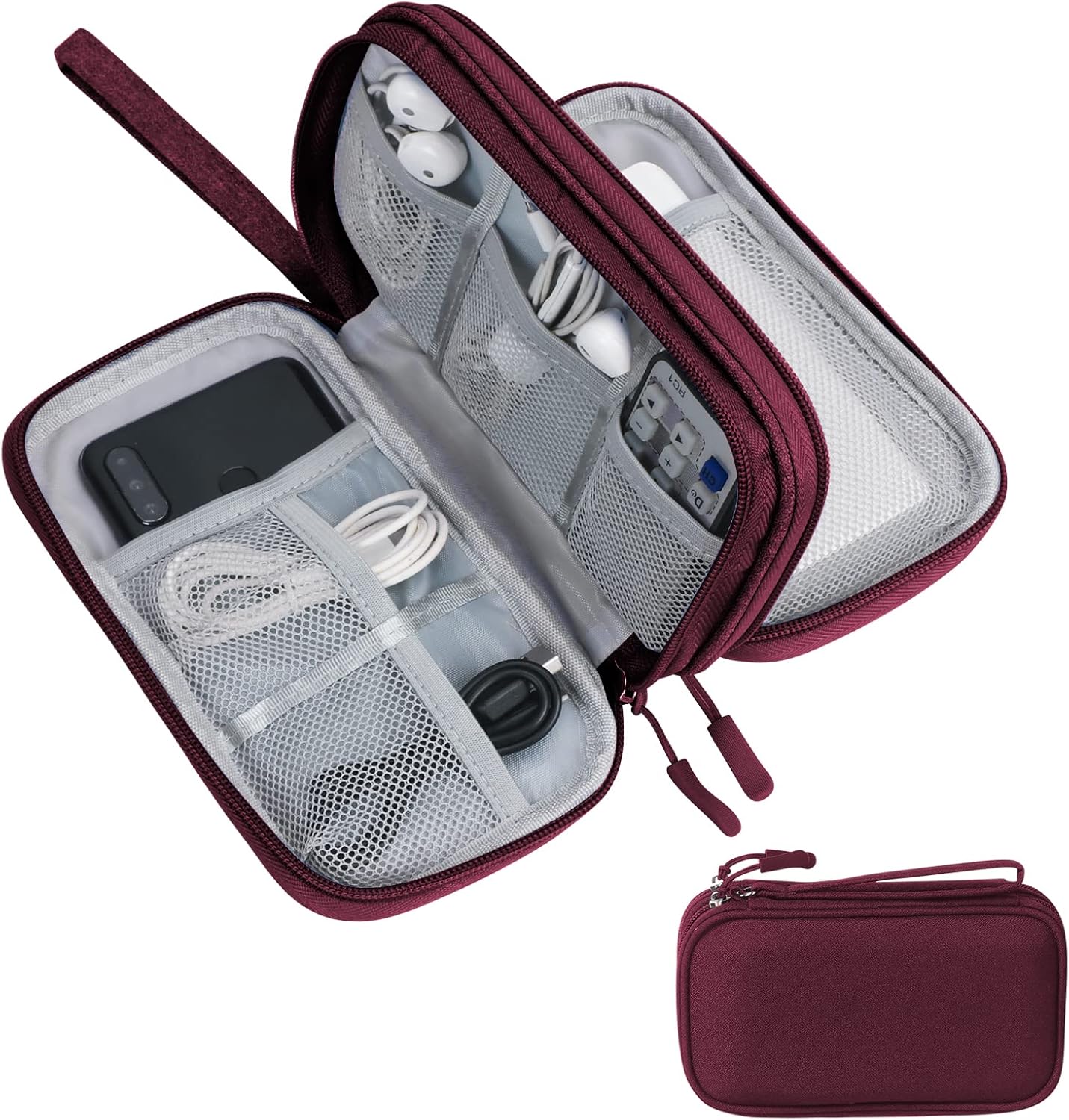 Detalle de Skycase Kabeltasche Doppel – Tragbare Organizer-Tasche für Elektronikzubehör, 2 Fächer, wasserdicht, kompakt