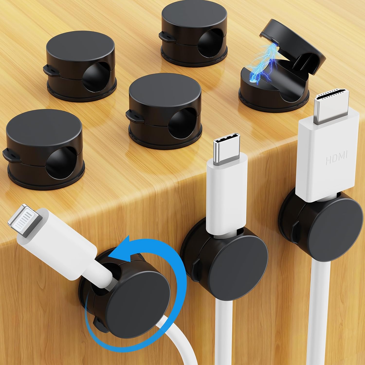AGPTEK 8 clips câble magnétiques avec base rotative 360° et adhésifs (noir)