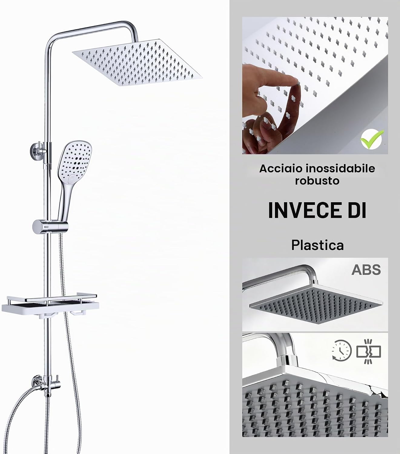 Detalle 2 de JOHO Colonna Doccia idromassaggio senza Miscelatore con Porta Oggetti in Acciaio INOX 304 e Mensola Regolabile