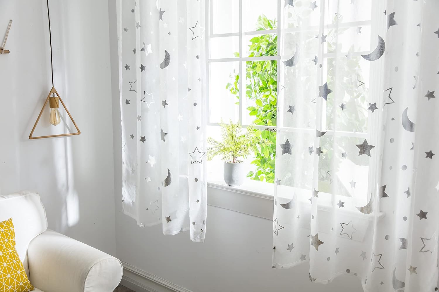 Thumbnail 4 de Boyouth Stars Moon Sheer Voile Curtains 2 Panels
