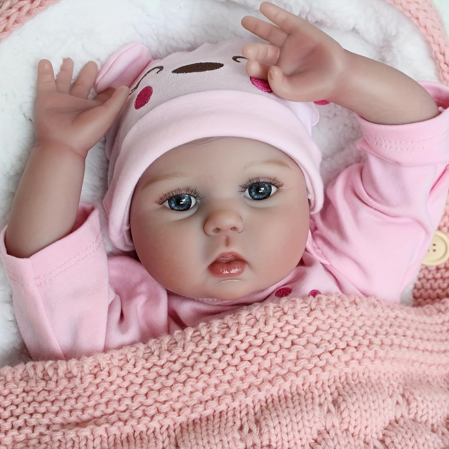 Detalle de WEQNT Reborn Baby Doll Girl 55cm babypop van vinyl met mohair en accessoires