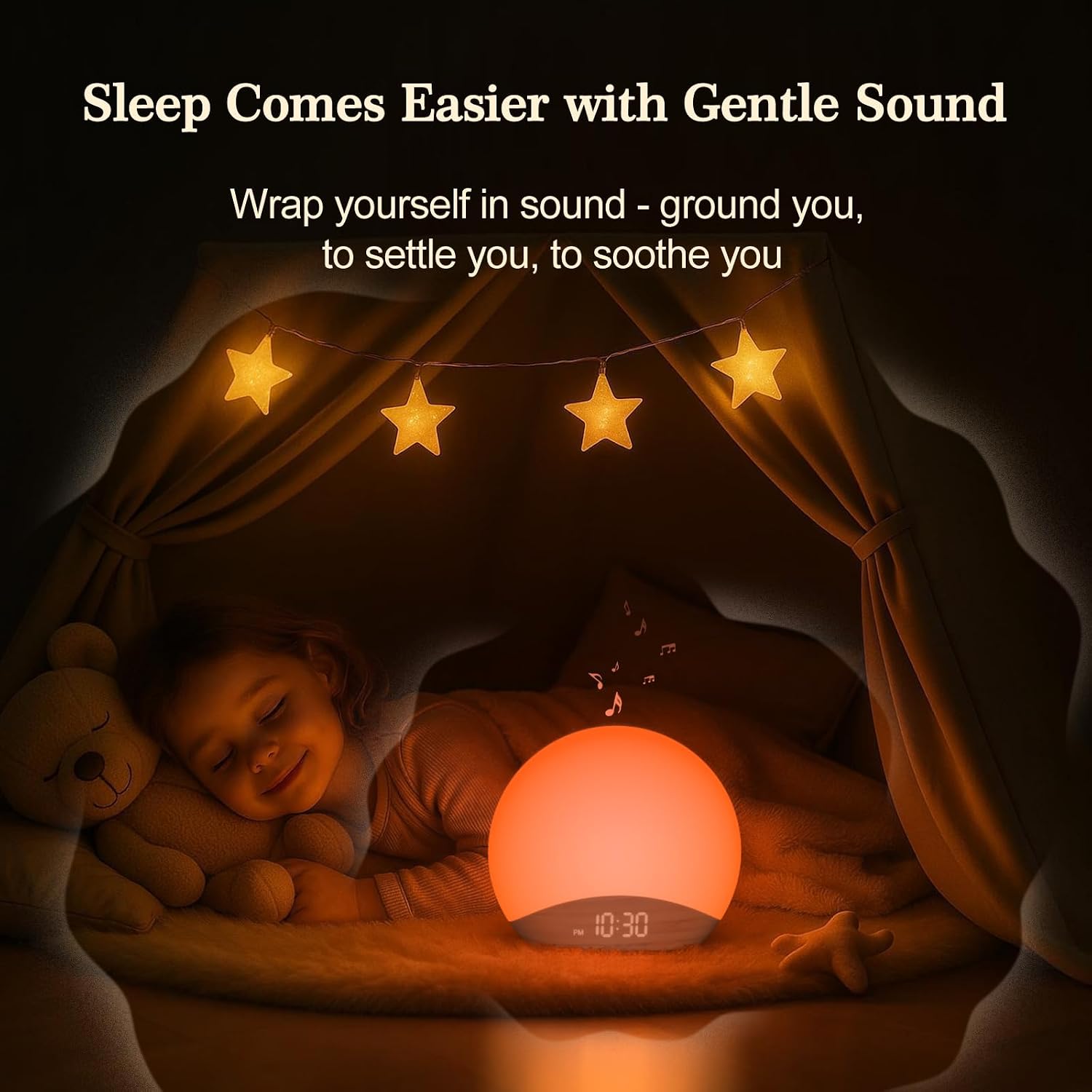Detalle de REACHER Wood Wake Up Light Alarm Clock with Sunrise Simulation, White Noise & Night Light