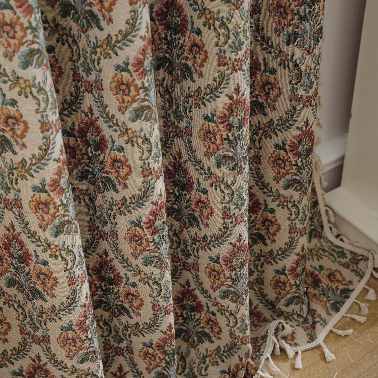 Thumbnail 4 de USTIDE Shabby Rustic Jacquard Floral Curtain – 1 Panel Room Darkening Vintage Lace Macramé Garden Style, 150×180cm