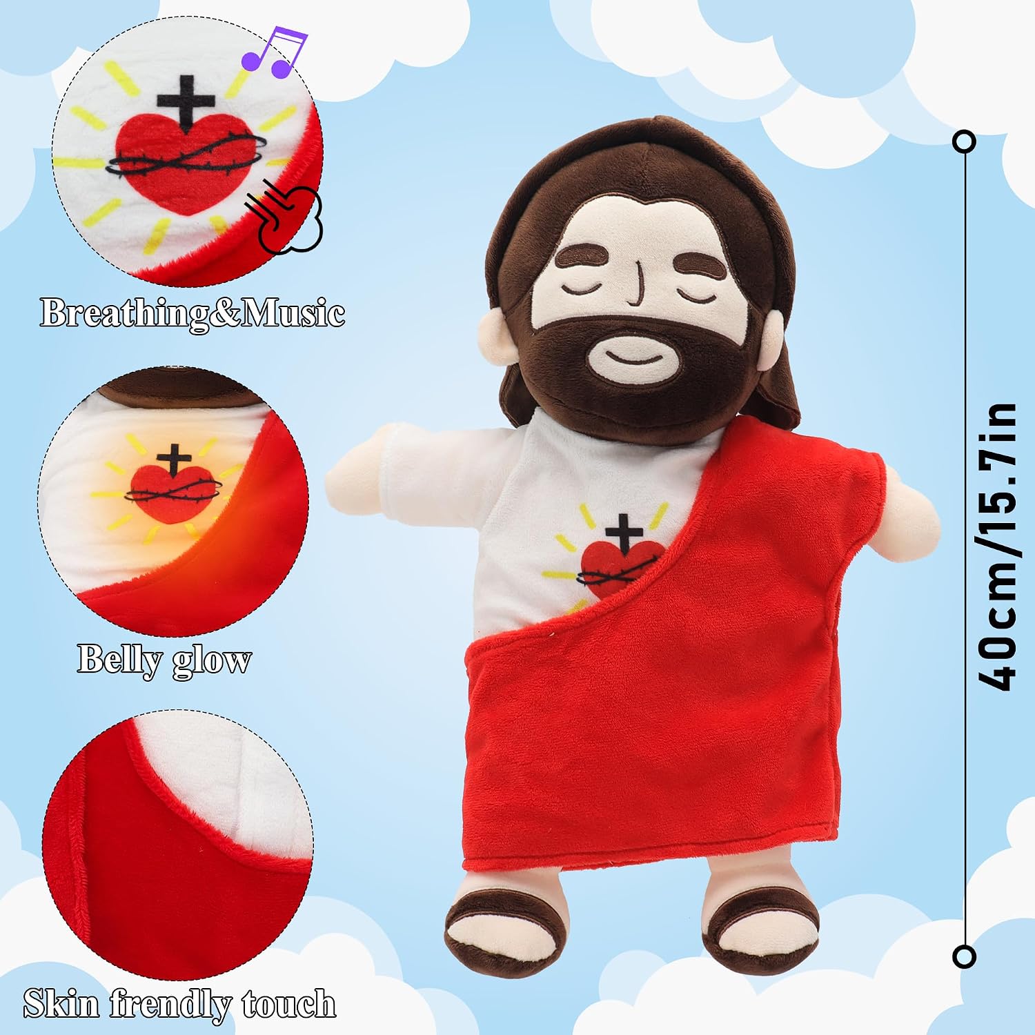 Detalle de Yelakey Jesus Plush that Breaths (Red) — 13.8-Inch Breathing Jesus Stuffed Doll