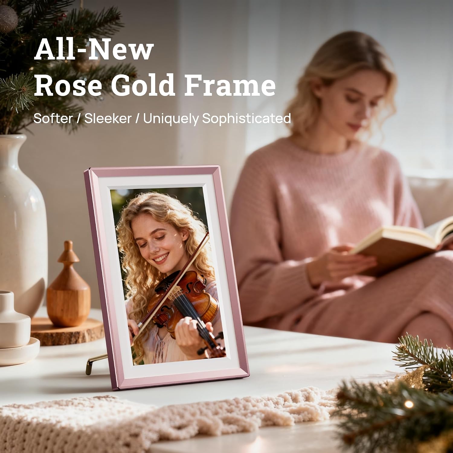 Detalle de ARZOPA 10.1" Rose Gold Metal Digital Photo Frame with Unlimited Cloud Storage