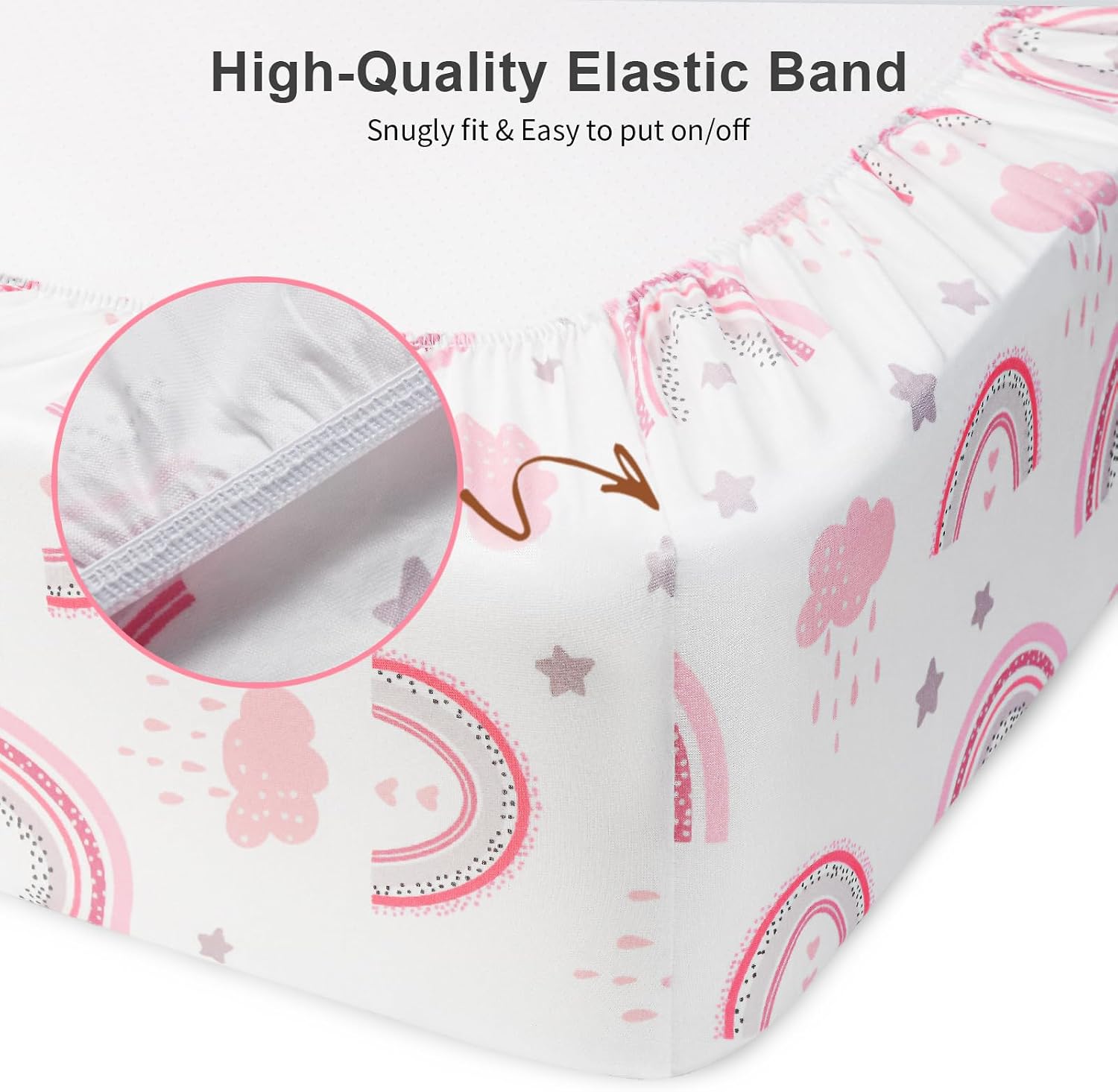 Detalle 1 de IOCCLH Baby Crib Sheets, 2-Pack Microfiber, Pink Rainbow & Pink, 28 x 52 x 8 in