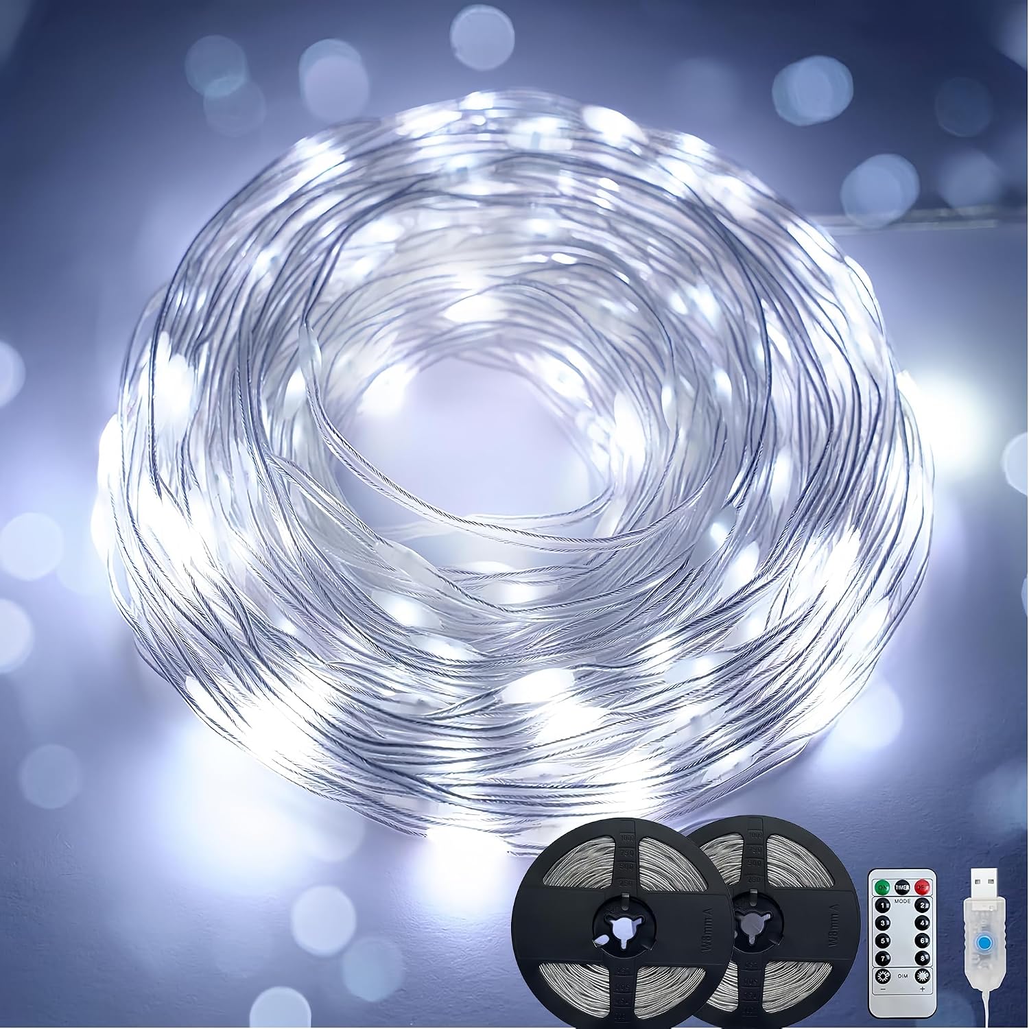 Detalle de Clearhill LRS-101 LED-lichtsnoer, 10 meter, 100 leds, USB, koelwit