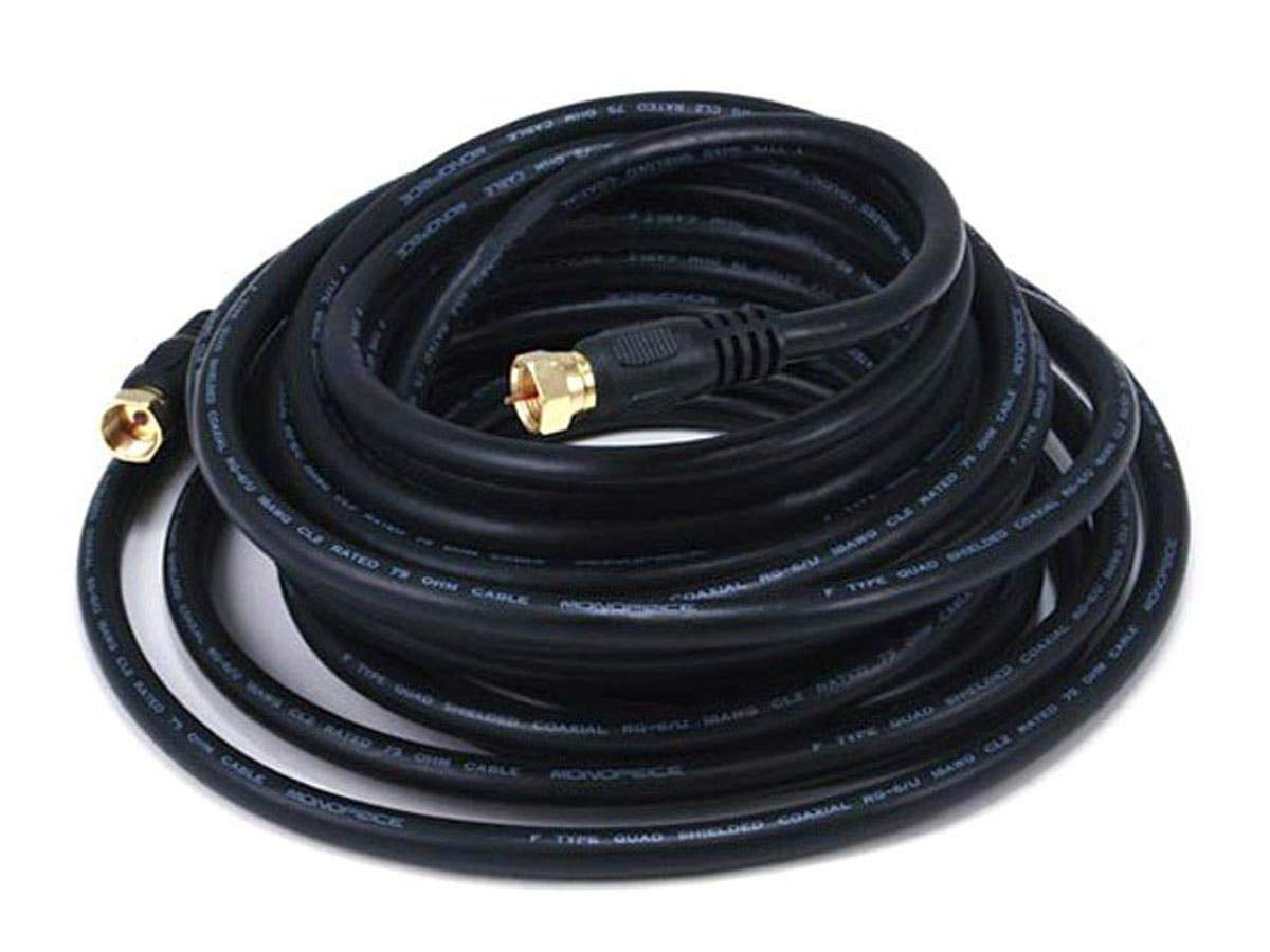 Detalle de Monoprice 104061 RG6 Quad Shield CL2 Coaxial Cable with F Type Connector, 50ft (White)