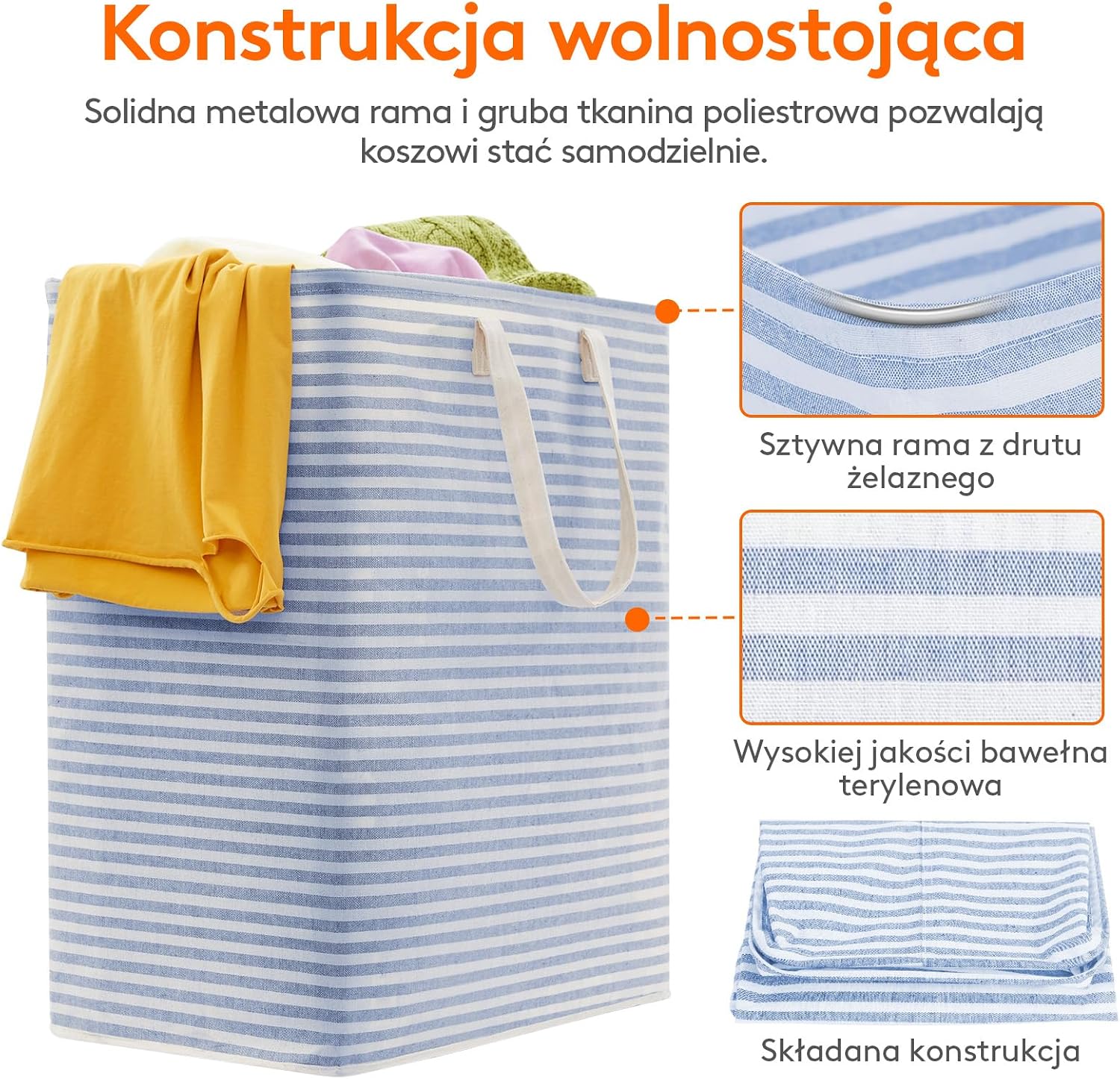 Detalle de Lifewit 230176 – składany kosz na pranie 100 l, wodoodporny, z uchwytami