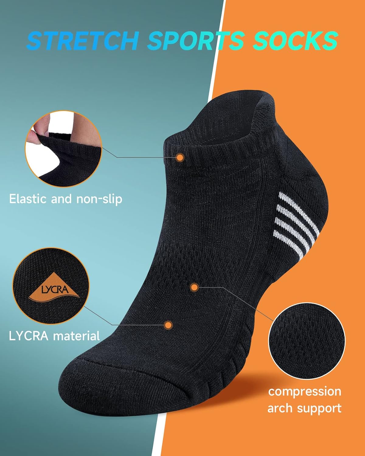 Thumbnail 4 de TANSTC Unisex Running Socks – Anti-Blister Cushioned Ankle Socks (6 Pairs)