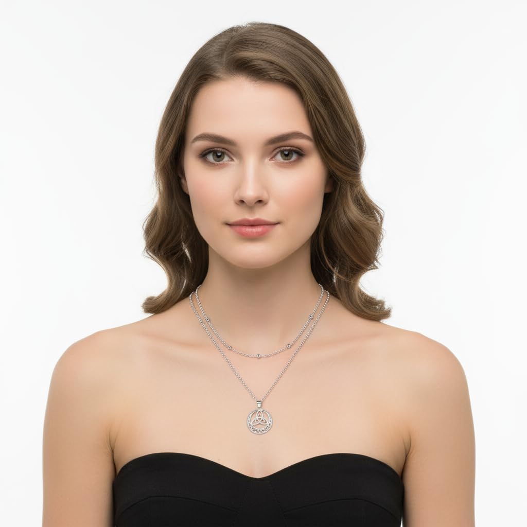 Detalle de Collier pour femme en argent sterling 925 J.MUEN – pendentif nœud de sorcière, chaîne 45 + 5 cm avec boîte cadeau
