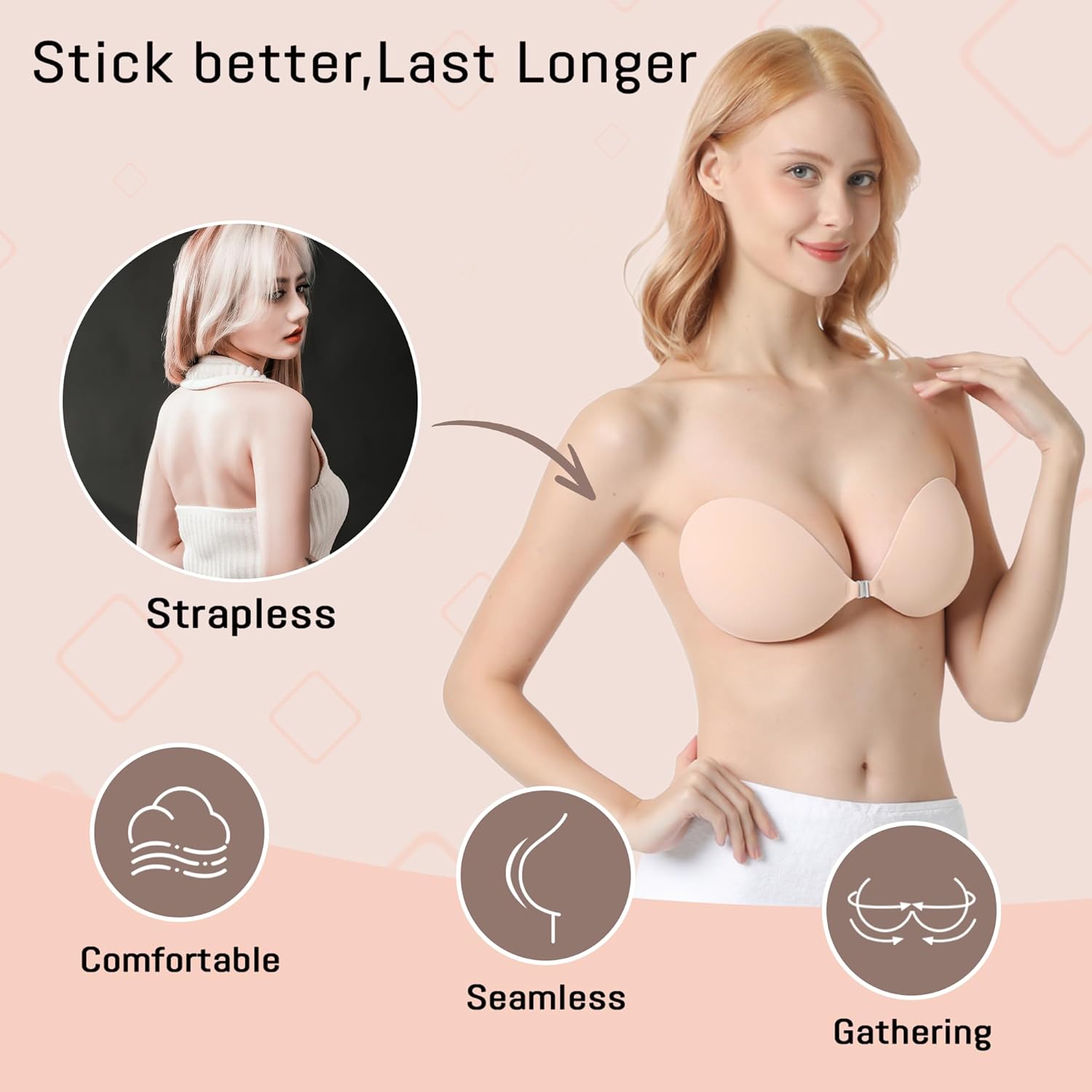 Thumbnail 1 de GKHWON Sticky Push Up Strapless Adhesive Bra (Invisible Silicon, Nipple Cover) for Backless & Summer Dresses