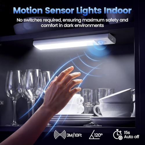 Detalle de daphomeu 30cm Rechargeable Under-Cabinet Lights, 3-Pack with Motion Sensor
