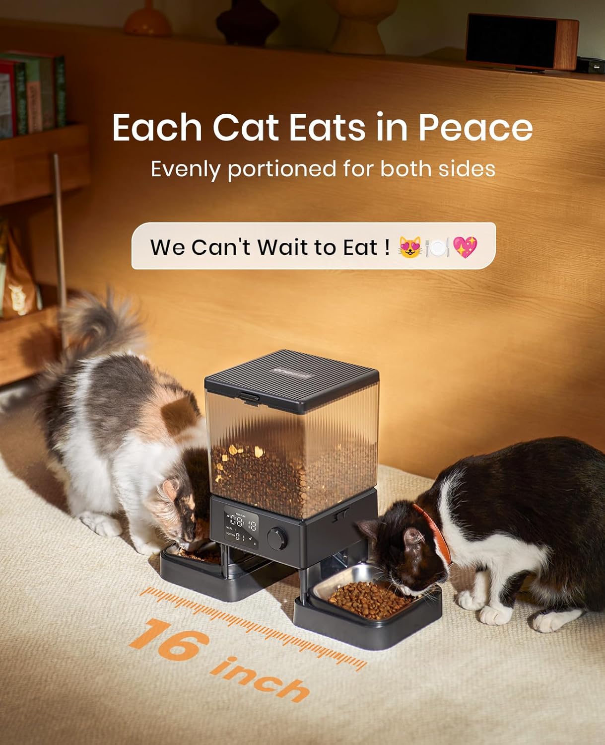Detalle 2 de Oneisall Automatic Cat Feeder for 2 Cats: 5L/20 Cups, Timed Dry Food Dispenser with Dual Bowls