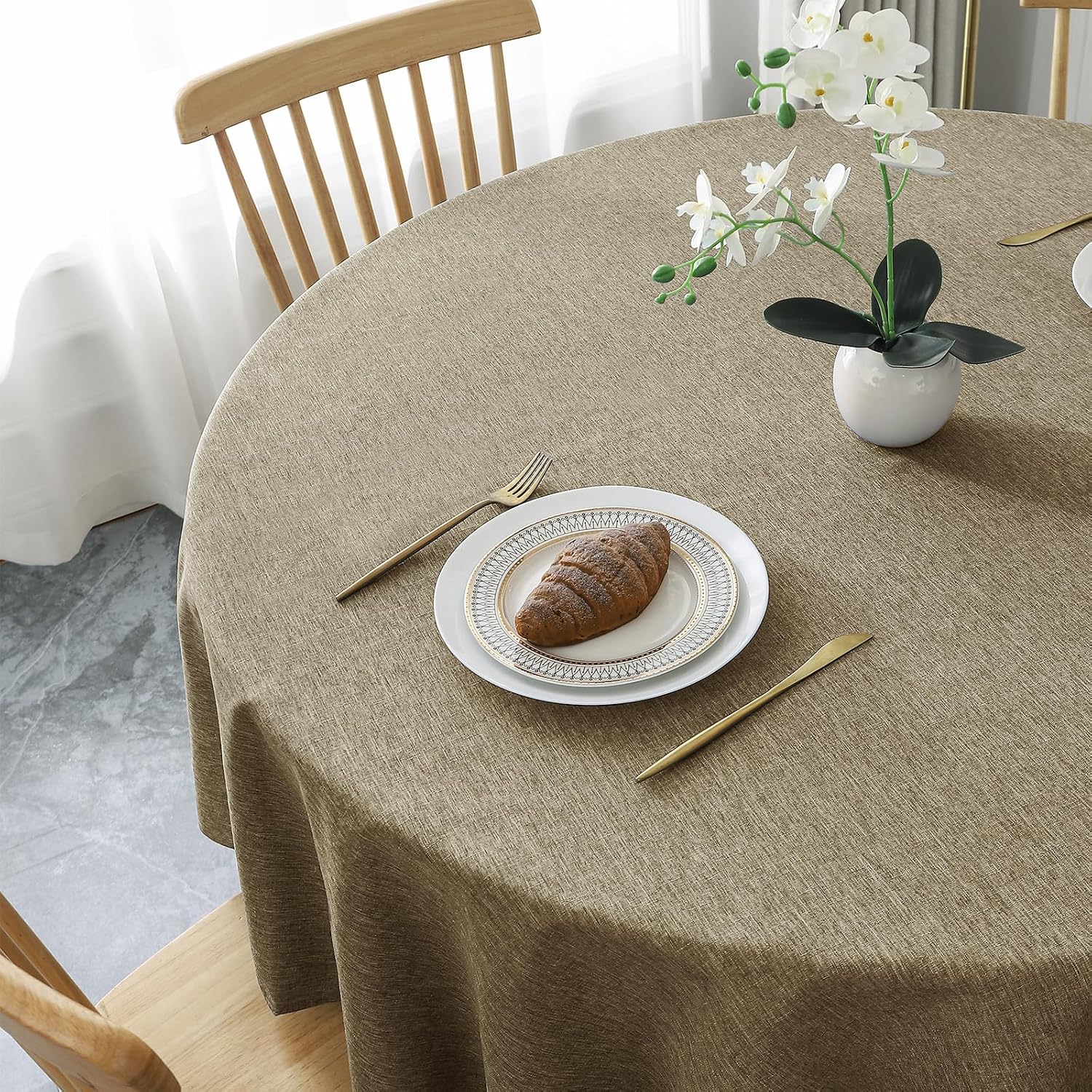 Thumbnail 6 de AooHome Tischdecke rund 180 cm Kaffee Braun
