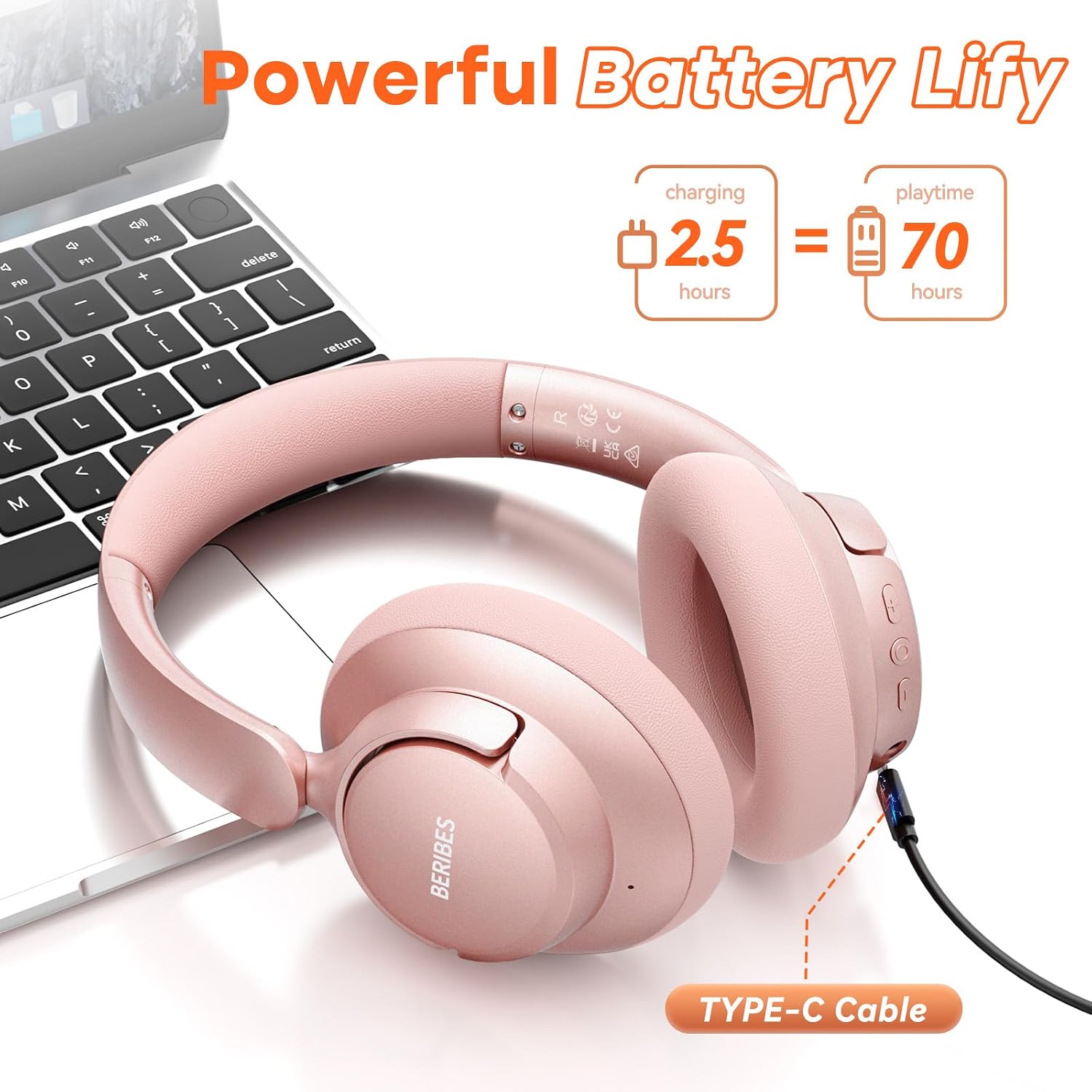 Detalle de BERIBES Wireless Over-Ear Headphones, 70-Hour Playtime