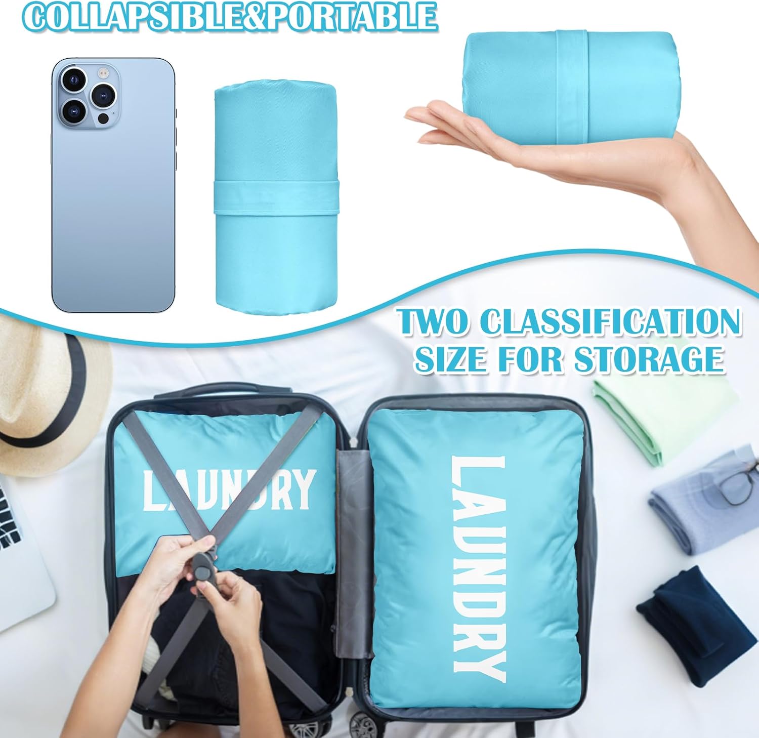 Detalle 2 de Nidoul 2 Pack Travel Laundry Bag: Waterproof Nylon Wet Bags with Zips and Handles