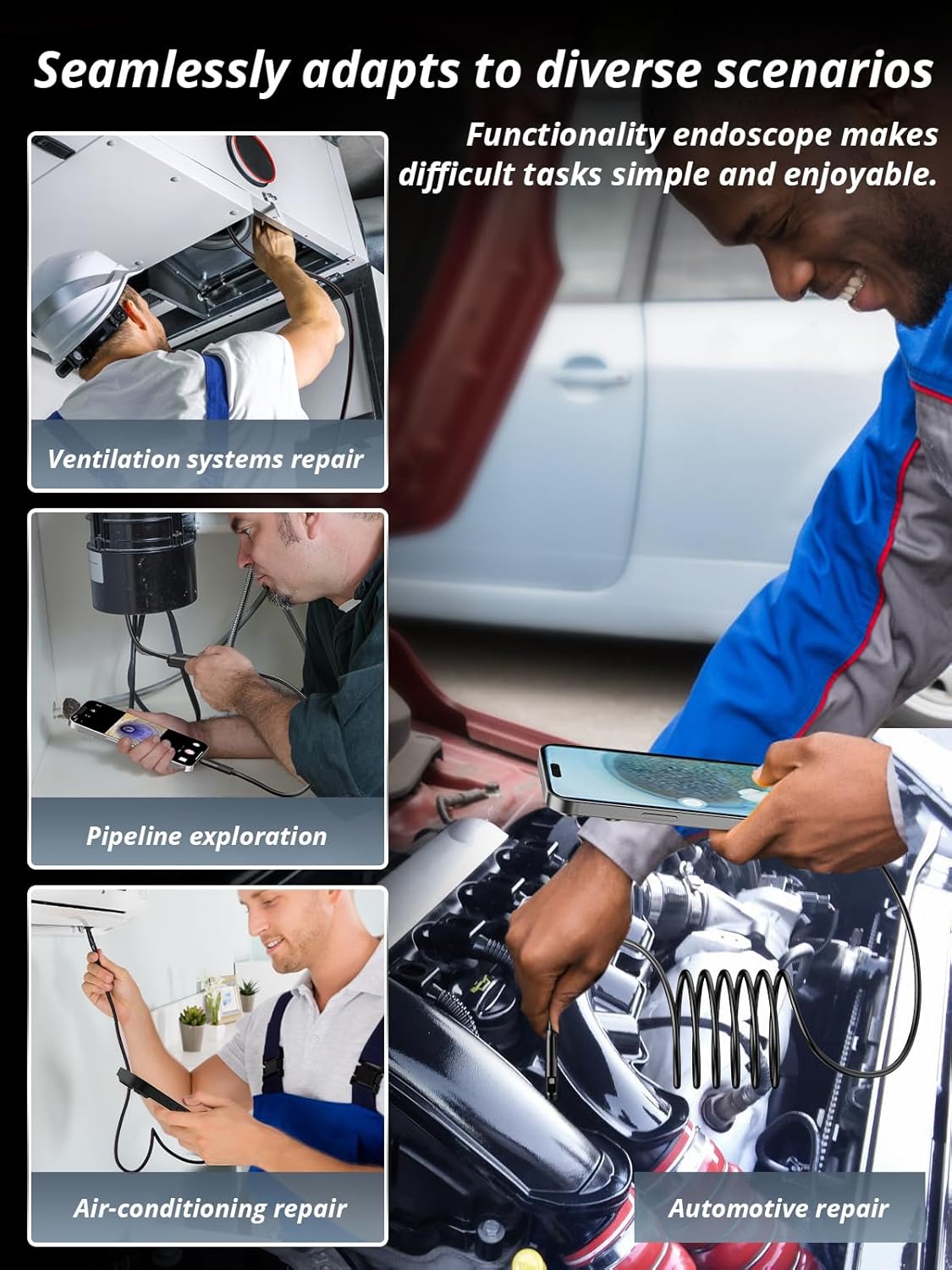 Thumbnail 6 de Acoath Dual-Lens Endoscope Inspection Camera with Light (1920P) and 3m Semi-Rigid Snake for Android & iOS