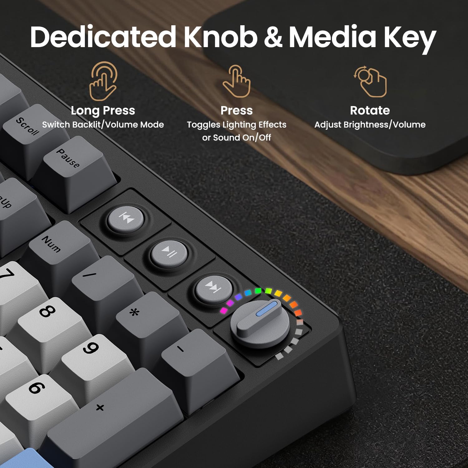 Detalle de Kisnt KN104 Wireless Mechanical Keyboard: Full-Size with Knob, Tri-Mode Connectivity, and Hot-Swappable Linear Switches