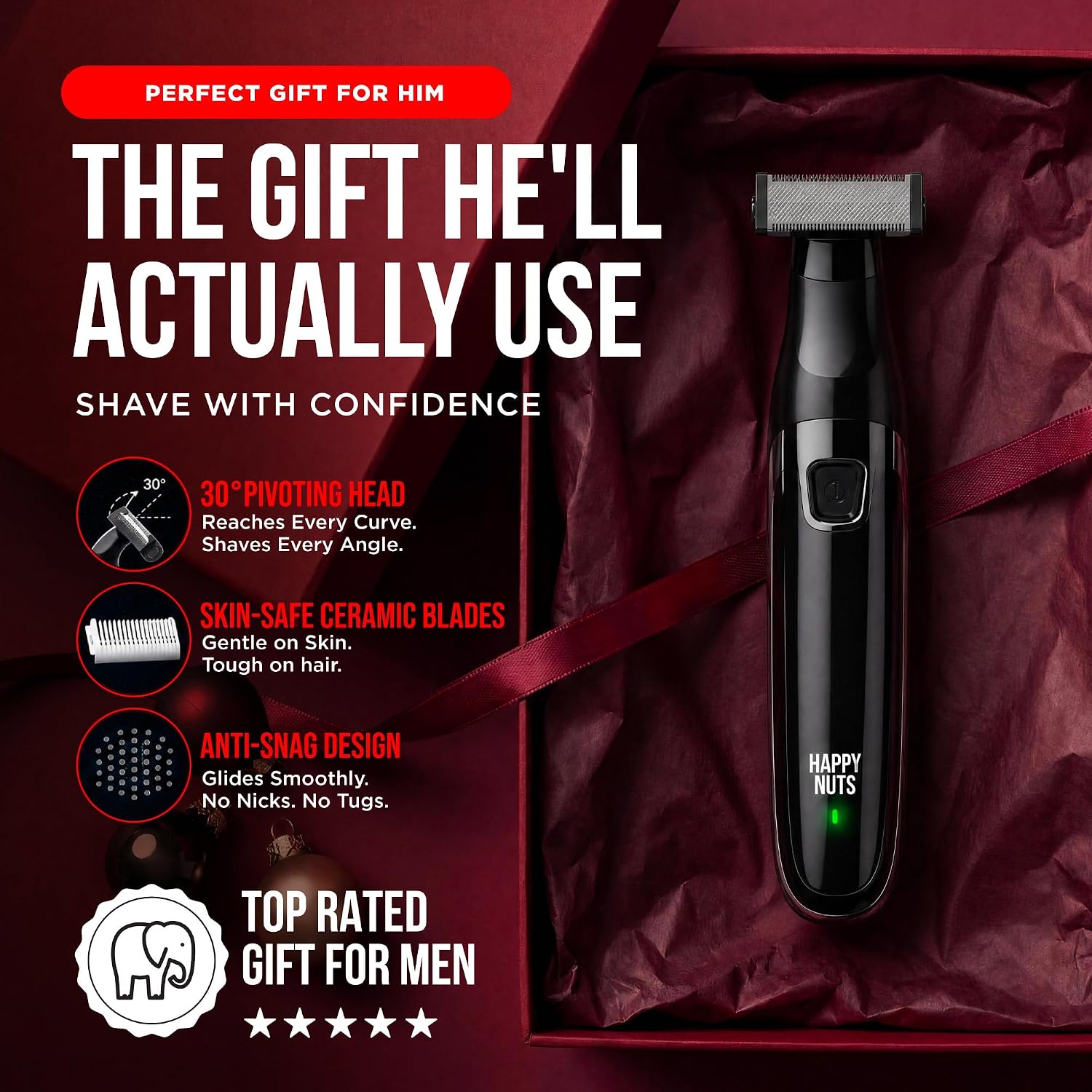 Detalle 2 de HAPPY NUTS The Ballber™ Electric Body Hair Trimmer for Men (IPX7 Waterproof) — Mens Groomer Kit