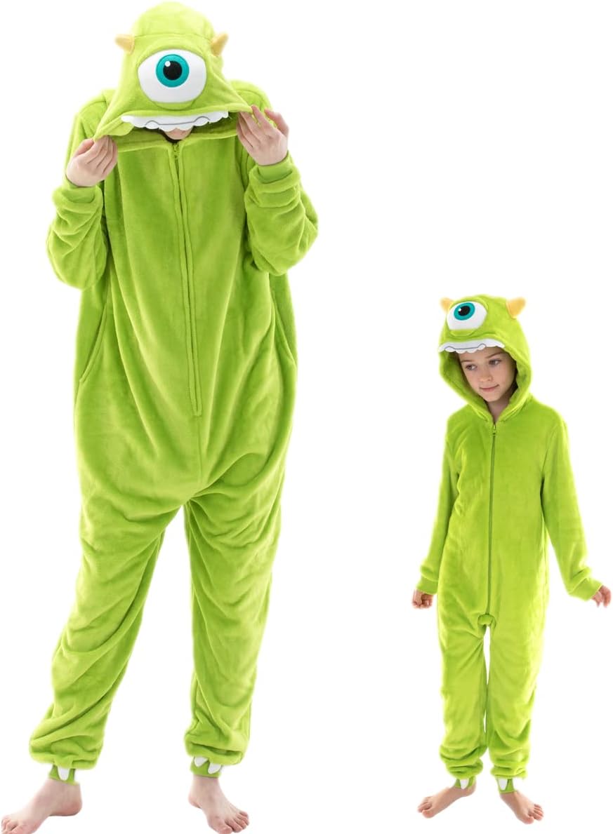Detalle de COSUSKET Mike Wazowski Flannel Onesie Pajamas with Zip and Side Pockets