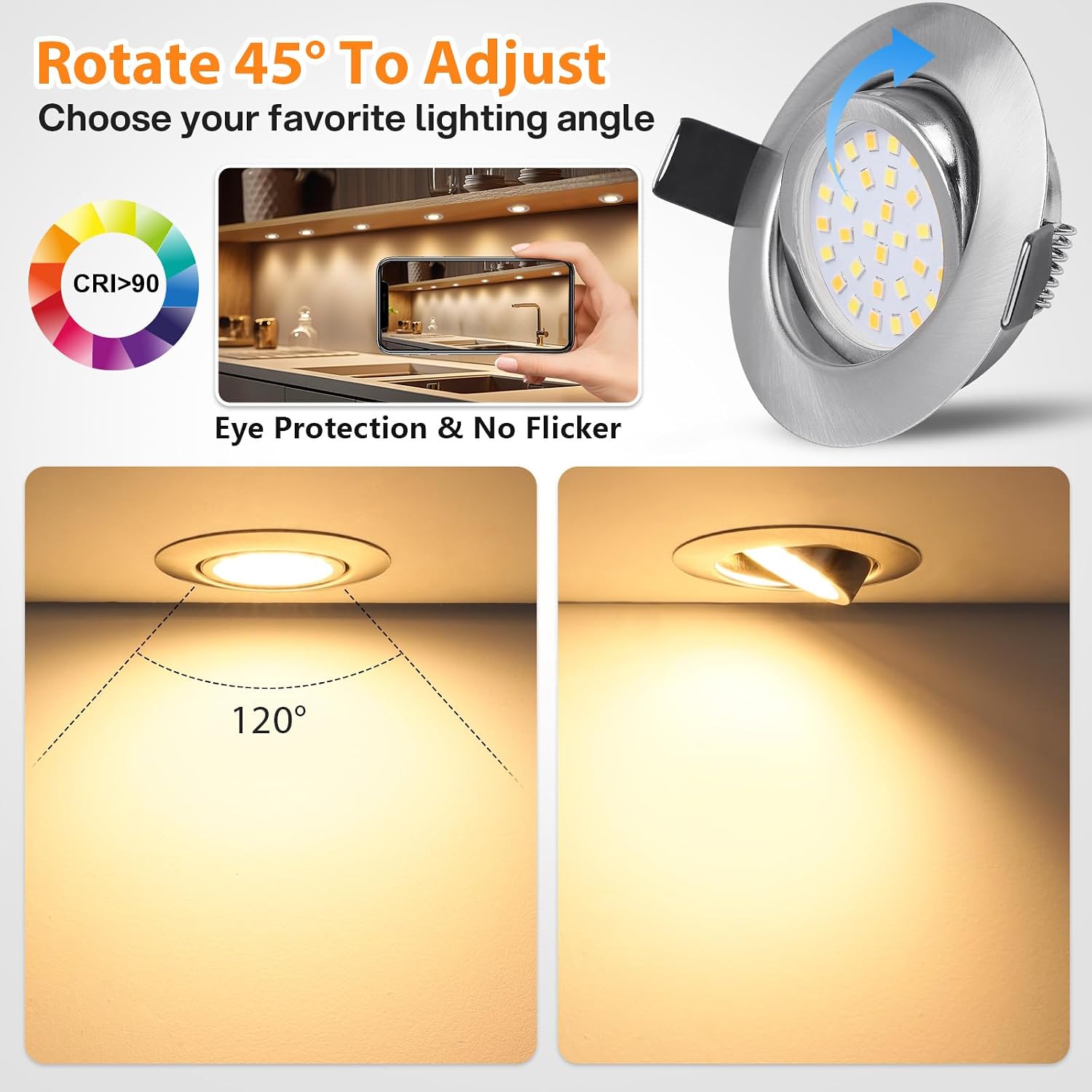 Thumbnail 3 de GeyouLux LED Einbaustrahler 230V 6W IP44 (6er-Set) dimmbar, 3CCT 45° schwenkbar – 65–75 mm EinbauØ