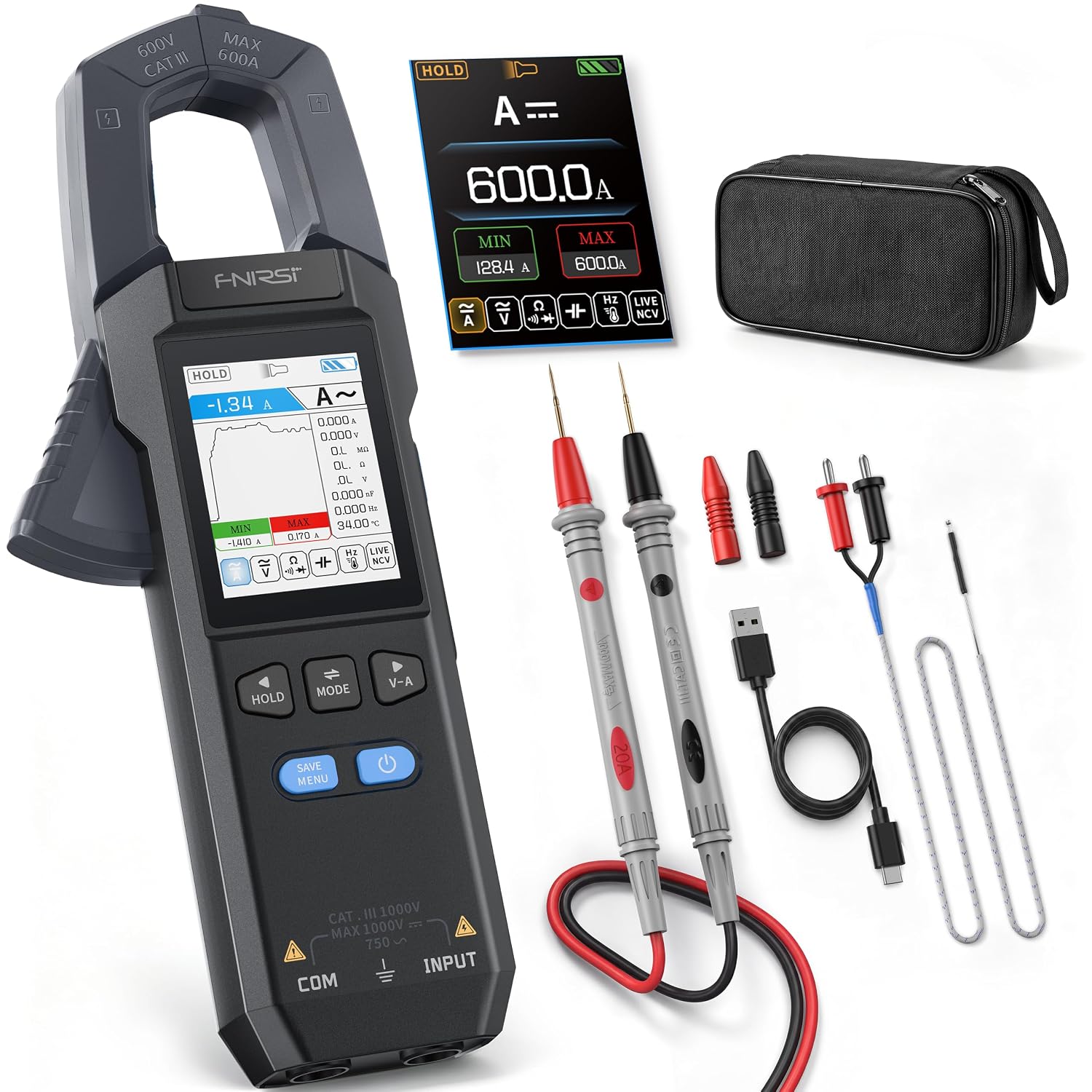 Detalle de FNIRSI FNIRSI-DMC-100 TRMS Clamp Meter with Graph Recording and 2-Inch TFT