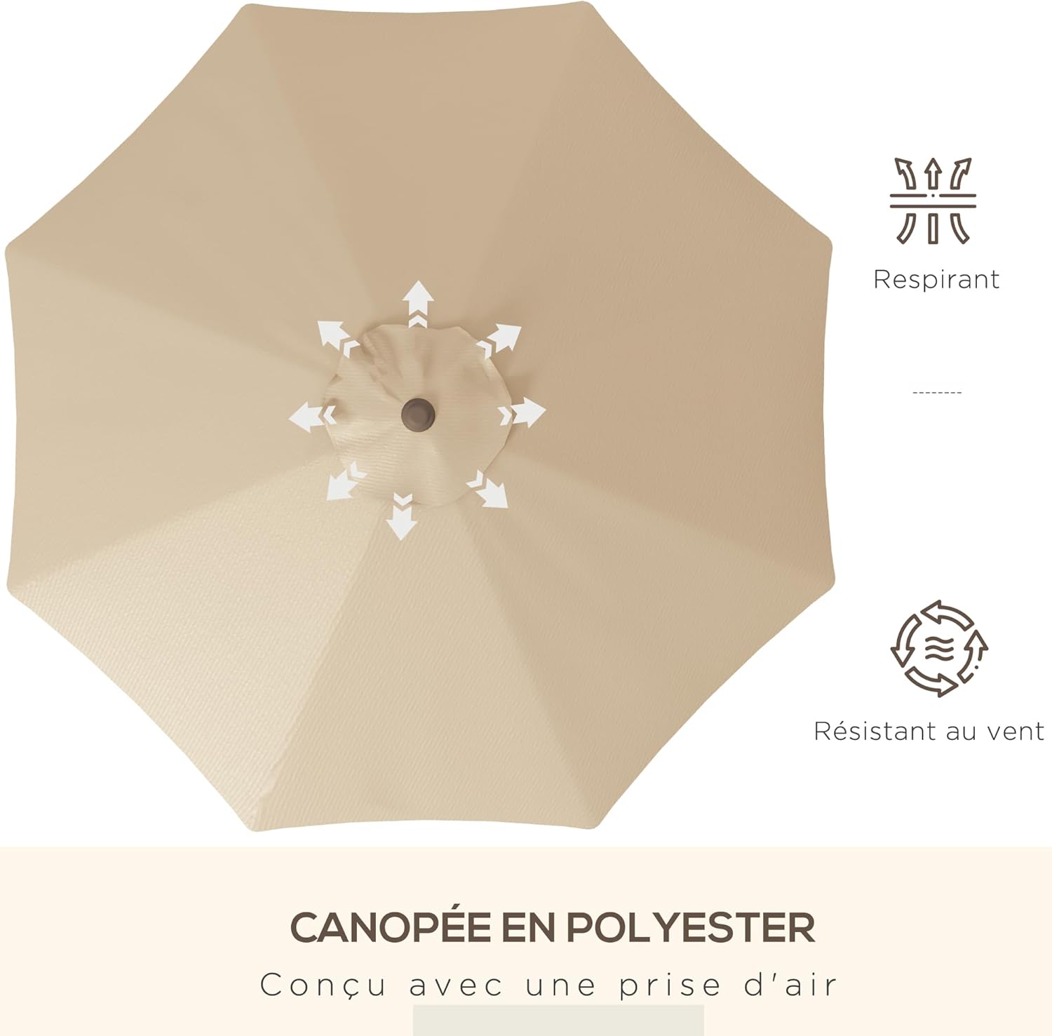 Thumbnail 4 de Outsunny Parasol de jardin droit Ø 2,63 m en métal, manivelle inclinable beige