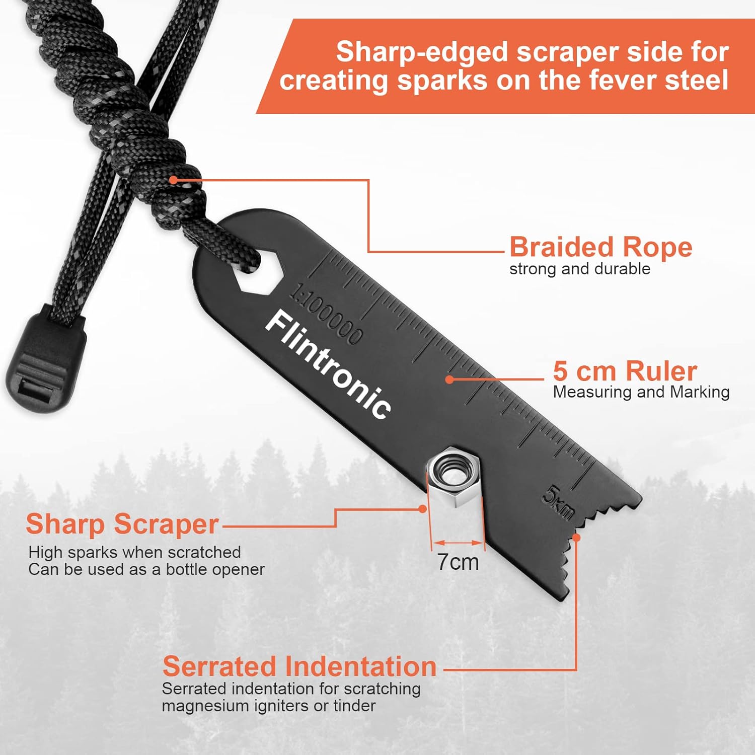 Thumbnail 2 de Survival Fire Steel, Flint Striker with Whistle, Scraper & Tools – Outdoor Fire Starter Kit