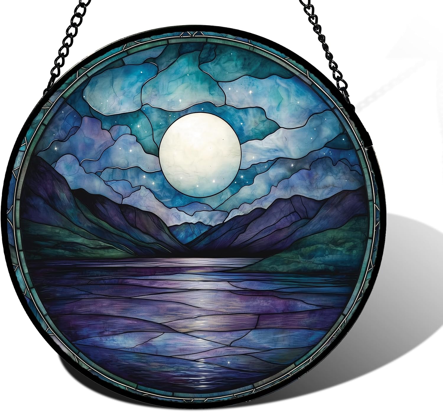Detalle de Blue Moon Lake stained glass suncatcher 9.8-inch
