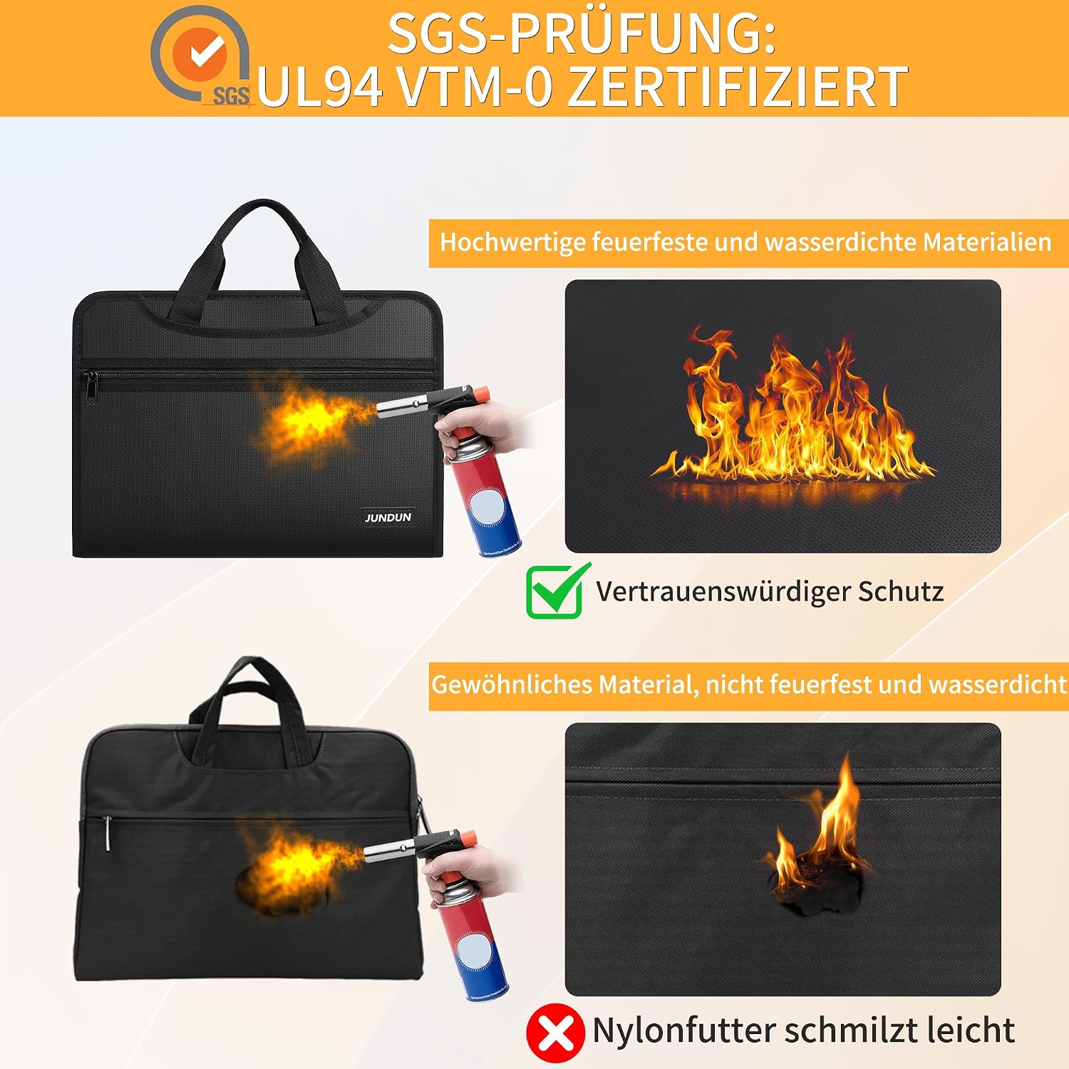 Thumbnail 4 de JUNDUN Feuerfeste Dokumententasche 13 Fächer