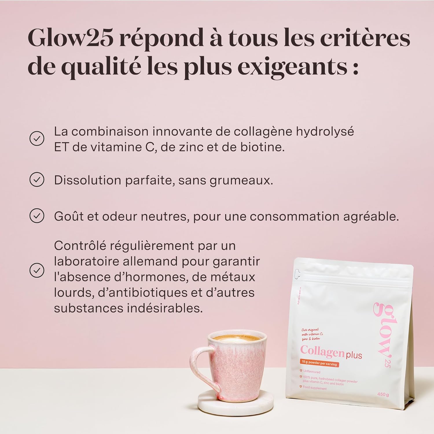 Thumbnail 1 de Glow25® Collagène Plus 450 g – Complément alimentaire à la vitamine C, zinc et biotine