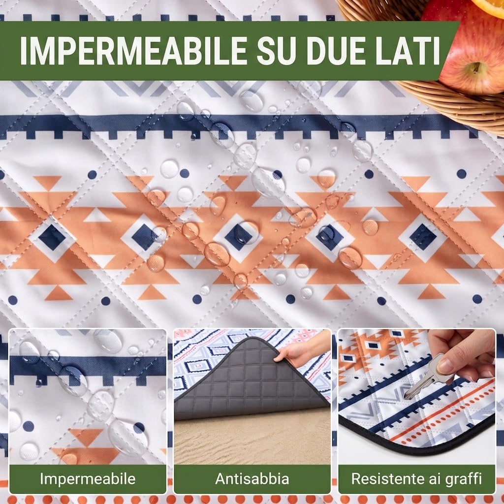 Detalle de Wolfwise Telo Picnic Impermeabile 200x200 cm – Stuoia Campeggio Pieghevole con Cinghie Regolabili e Tracolla, Blu